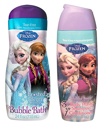 Disney Frozen 3-in-1 Shampoo, Conditioner & Body Wash with Frosted Berry Bubble Bath Set - Kids Bath Essentials for Soft Hair & Skin - Perfect for Birthday Gifts & Winter Bath Time Fun