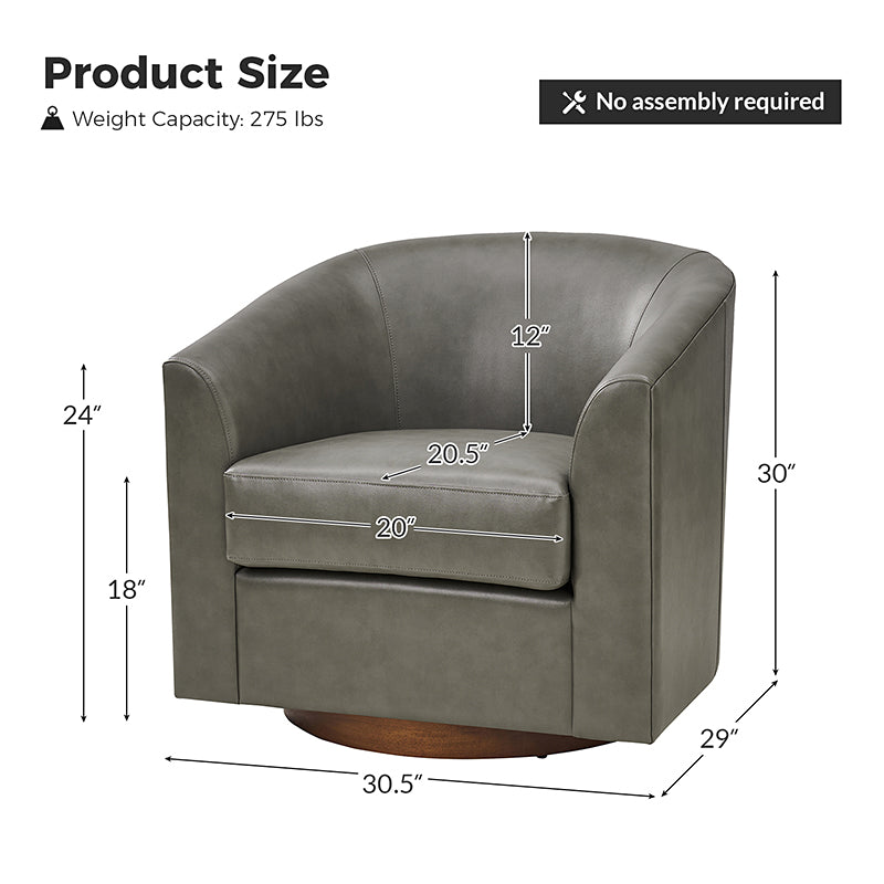 360 Degree Swivel Barrel Faux Leather Chair - Modern Accent Chair for Living Room, Office & Lounge - Comfortable PU Leather Recliner with Smooth Rotation