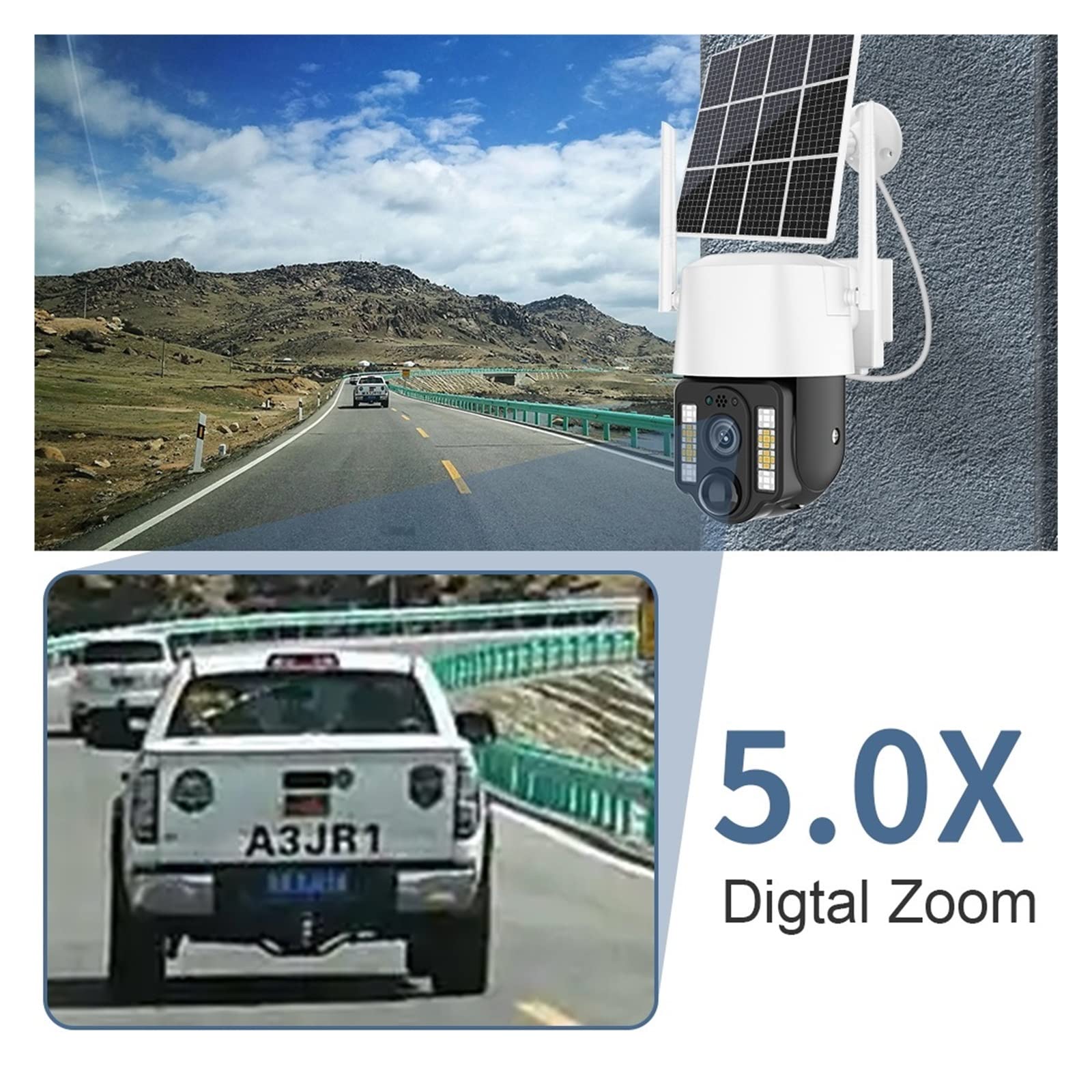 5MP 4G Solar Security Camera with PTZ & PIR Motion Detection - Outdoor Wireless WiFi Surveillance Camera with Color Night Vision (4G Only) for Home, Farm & Business Security Monitoring