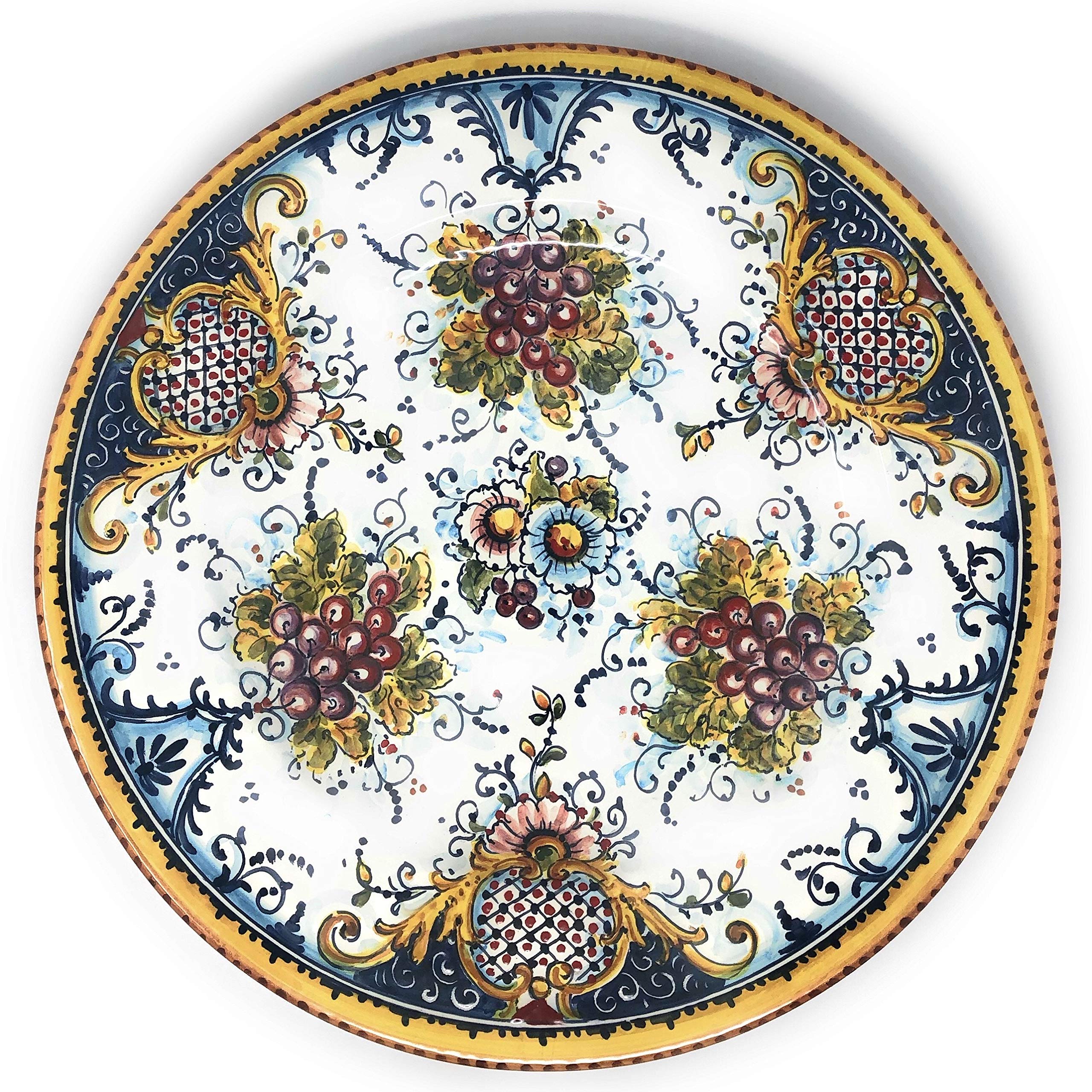 Hand-Painted Italian Ceramic Art Plate - Tuscan Grape Design Wall Decor from Florence, Italy | Perfect for Kitchen, Dining Room & Farmhouse Style Home Decor