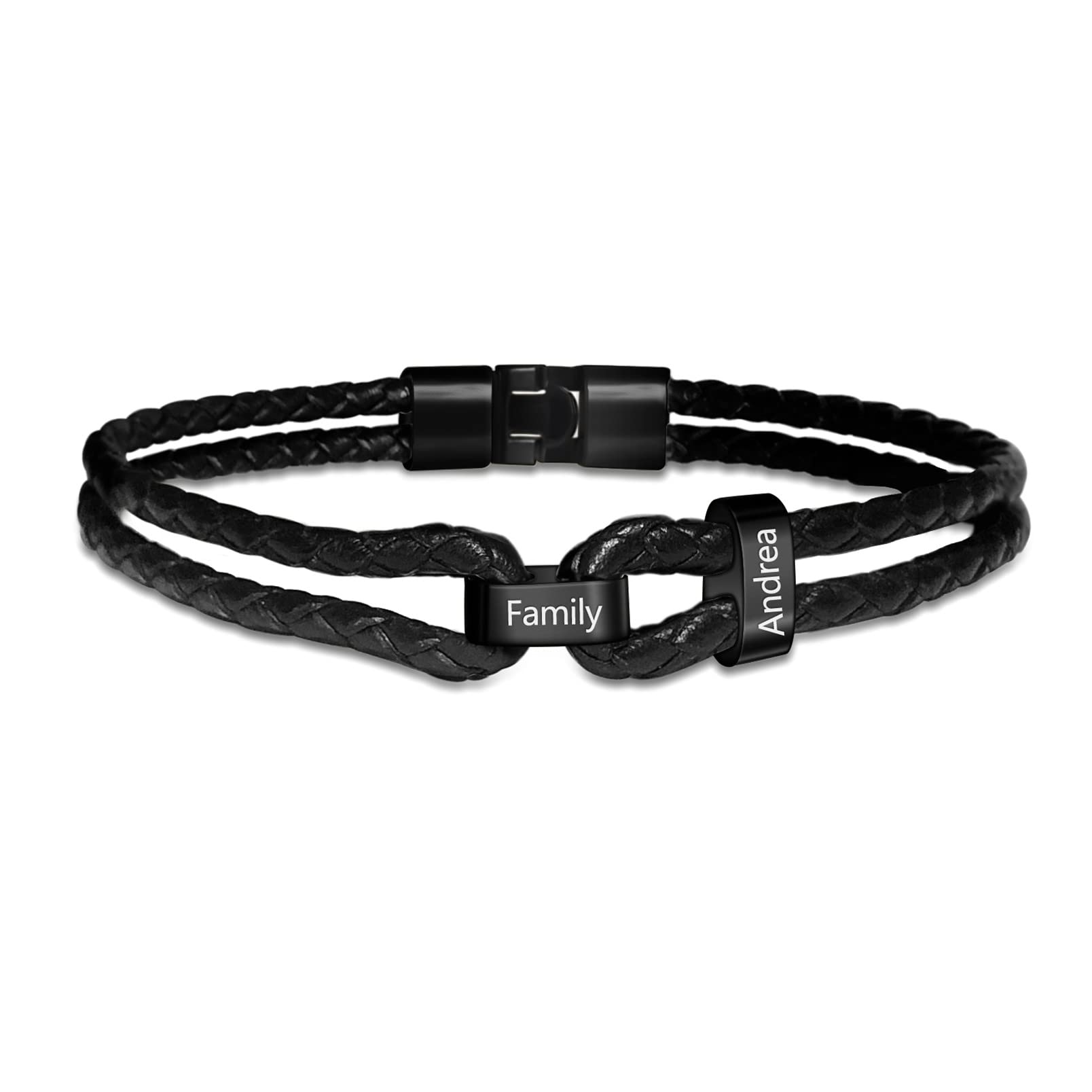 Custom Engraved Leather Bracelet for Men - Personalized Name Beads with 2-9 Characters - Unique Gift for Husband, Father & Grandpa - Perfect for Anniversaries, Birthdays & Father's Day