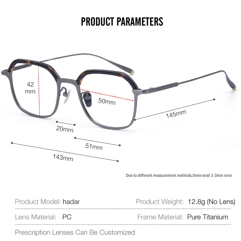 Aror Unisex Full Rim Square Titanium Acetate Eyeglasses - Lightweight Durable Frames for Men & Women (495051) | Perfect for Reading, Work & Everyday Use