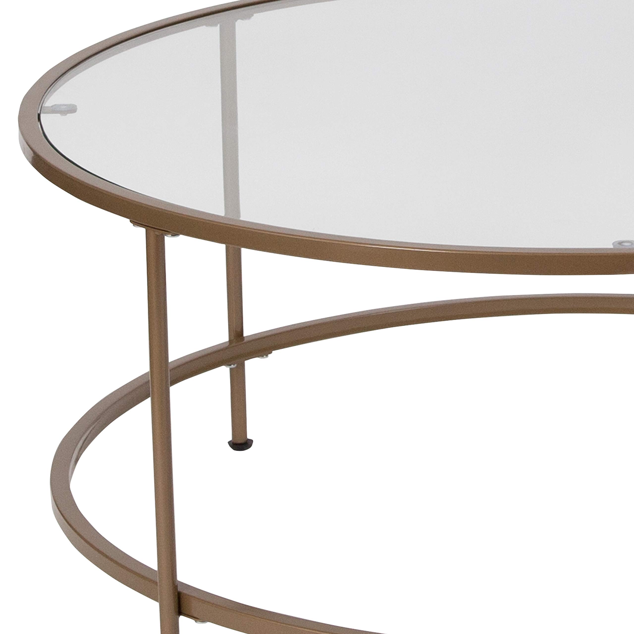 Flash Furniture Astoria Collection Round Coffee Table - Modern Clear Glass Top with Brushed Gold Frame - Perfect for Living Room, Office & Lounge Decor