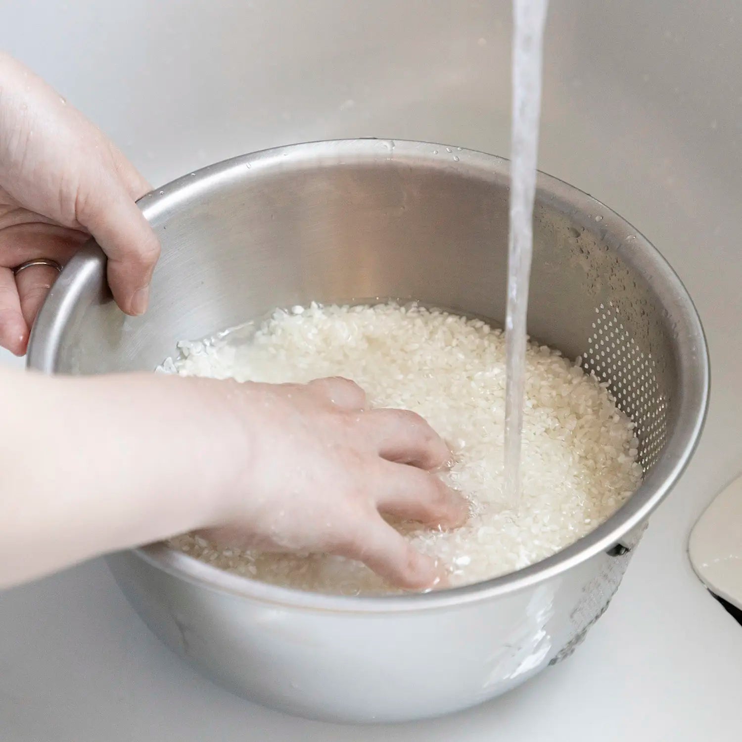 Premium Fujii Stainless Steel 3-Way Rice Washing Bowl with Perforated Strainer - 8.5 Inch Kitchen Essential for Perfect Sushi Rice, Rice Cooking & Grain Rinsing
