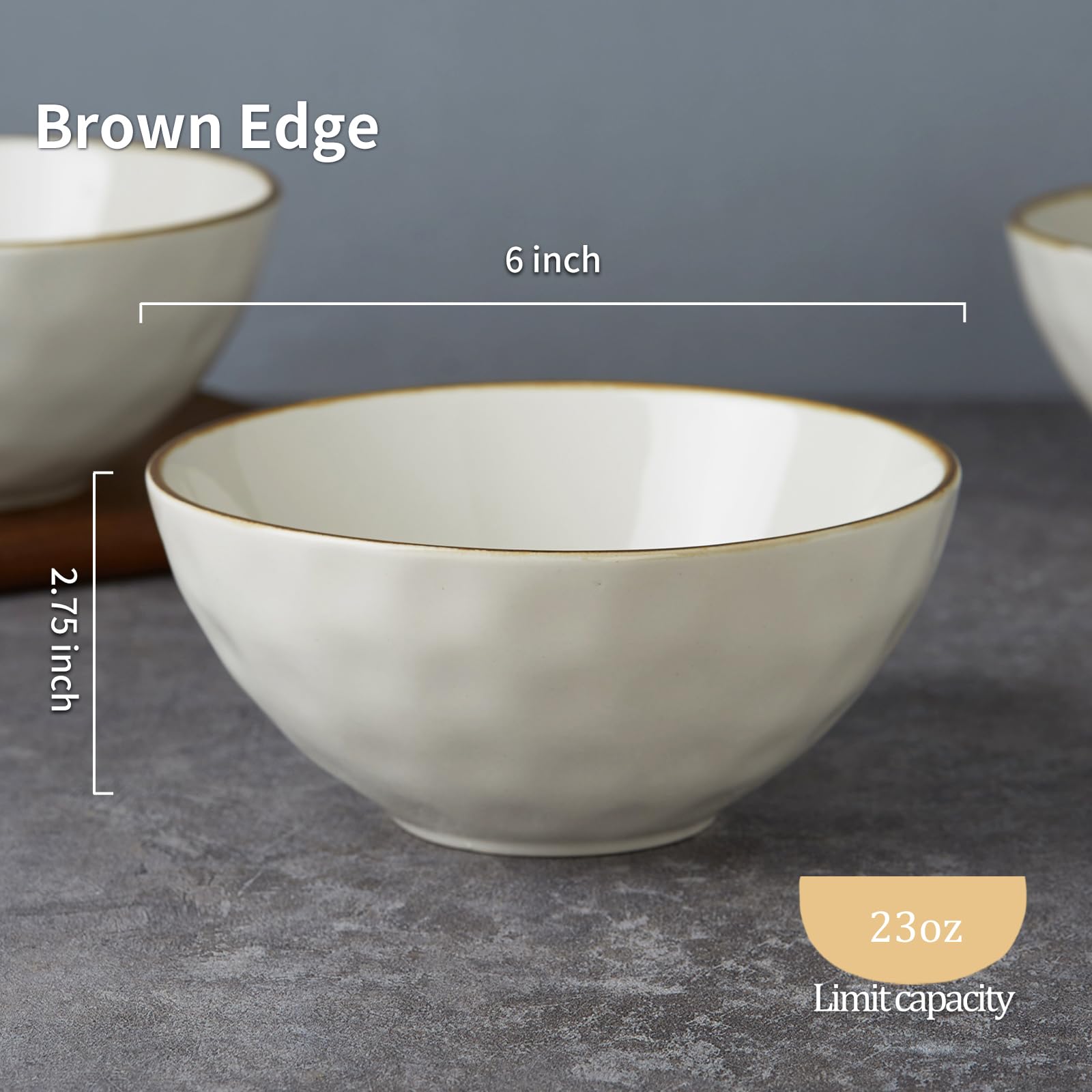 Famiware 6-Piece Cereal Bowls Set - 23oz Round Soup Bowls for Rice, Oatmeal & Soup - Microwave & Dishwasher Safe Scratch-Resistant Vanilla White Kitchenware - Perfect for Breakfast, Family Dinners & Entertaining Guests