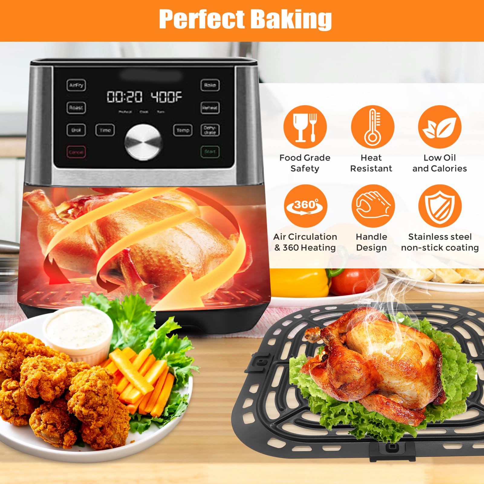 Non-Stick Air Fryer Grill Plate for Instant Pot Vortex Plus 6-in-1 & Gourmia GAF735 6QT Air Fryers - Replacement Tray Rack & Crisper Plate Accessories - Dishwasher Safe - Perfect for Grilling, Roasting & Crisping Meals