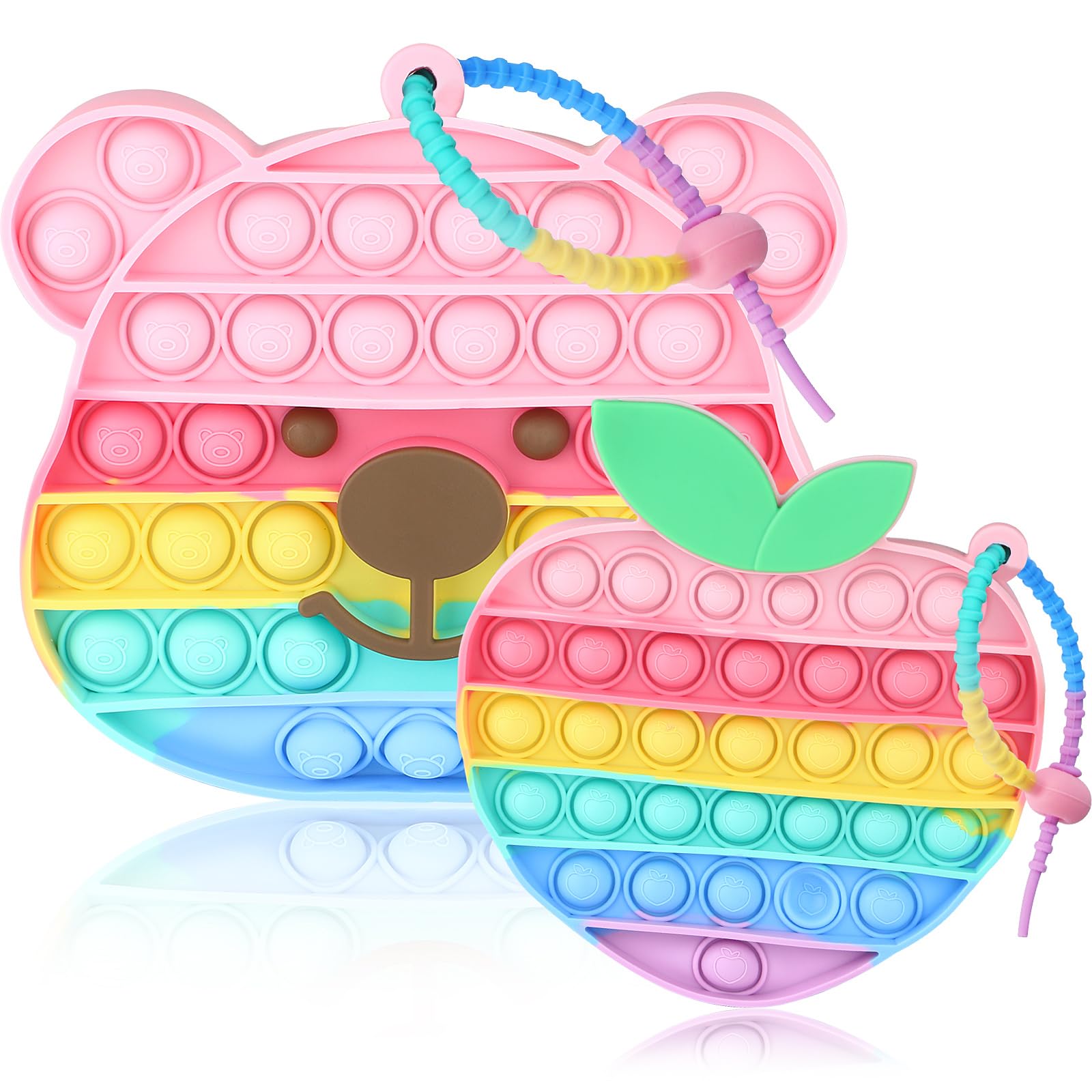 SYAEQ 2-Pack Push Bubble Pop Fidget Sensory Toys for Autism & Special Needs - Silicone Stress Relief Anxiety Relief Toys for Kids, Teens, Adults - Perfect for Classrooms, Travel & Office (Peach & Bear)