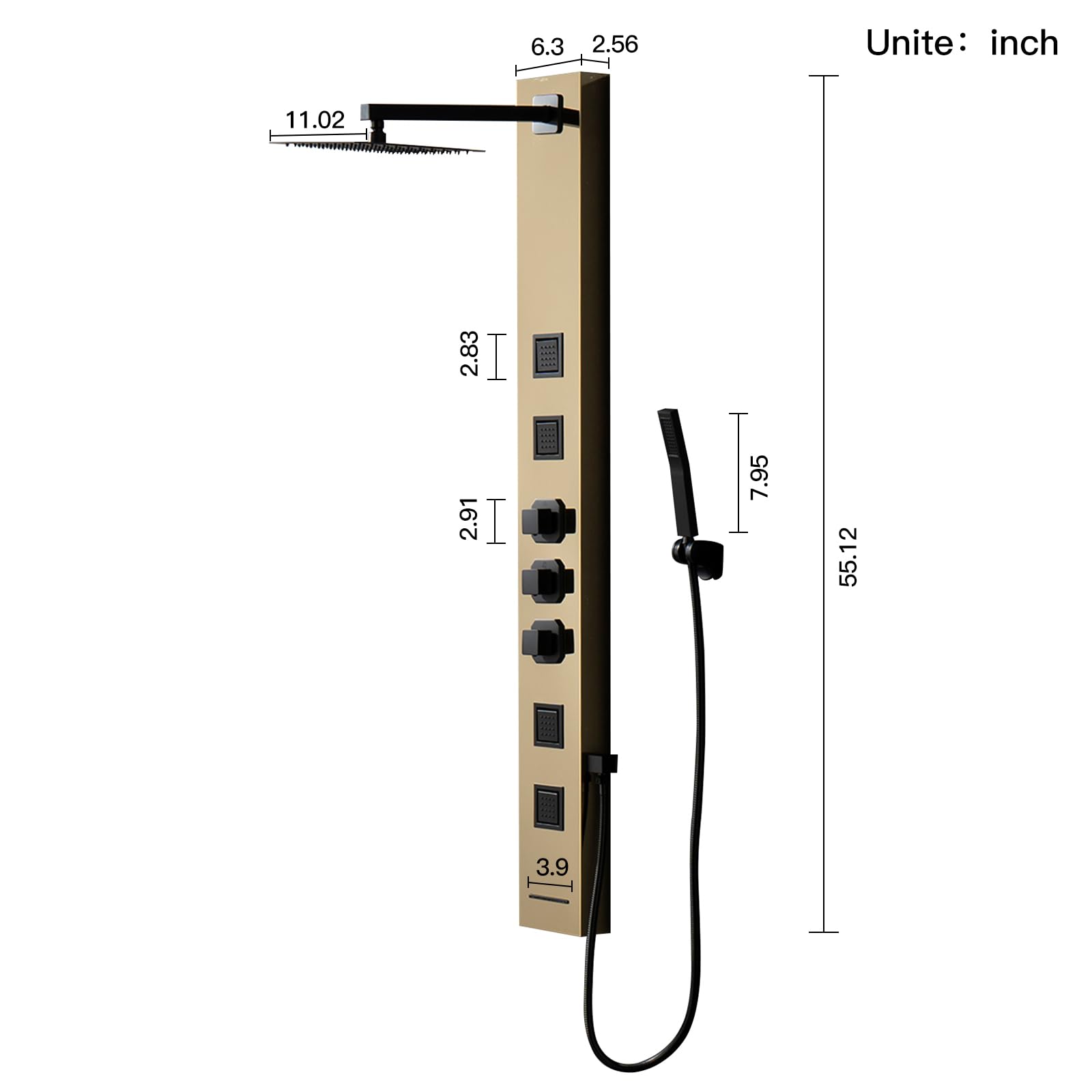 Homevacious Stainless Steel Shower Panel Tower System - Wall-Mounted Rainfall Shower Head with 4 Massage Jets, Handheld Shower & Tub Spout in Polished Gold | Luxury Bathroom Upgrade for Spa-Like Experience