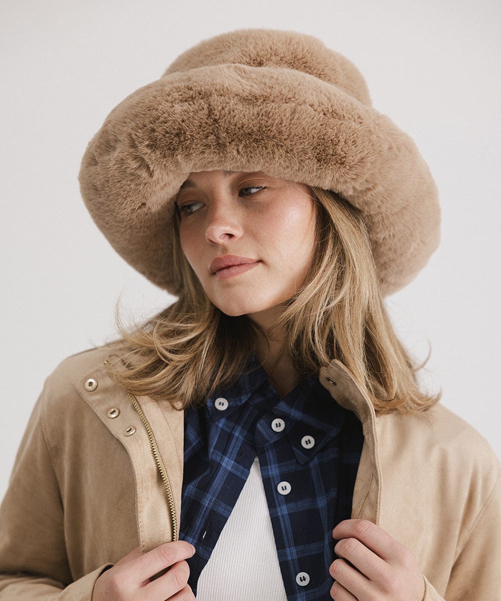 Parker Faux Fur Bucket Hat for Women - Winter Warm Fashion Beanie with Ear Flaps - Perfect for Outdoor Activities, Skiing & Snowboarding