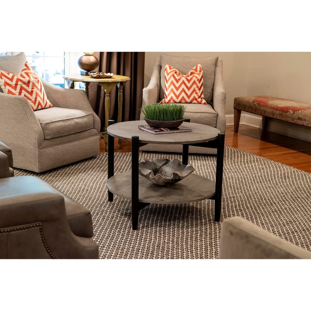 Decor Therapy Tonya 33-inch Black Round Wood Coffee Table with Shelf - Perfect for Living Room, Lounge & Home Decor