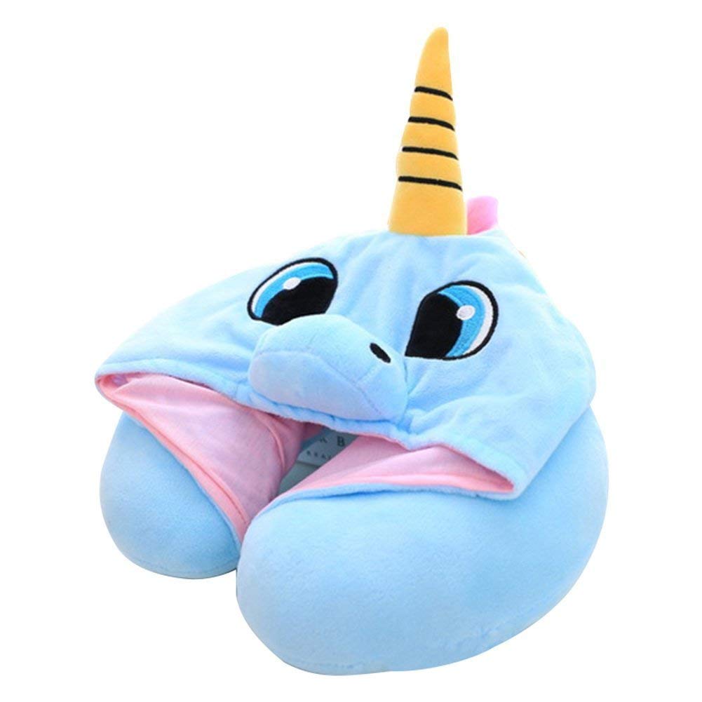 Unicorn Neck Pillow for Airplane Travel - Soft & Comfortable Travel Pillow for Adults & Kids (Blue) | Perfect for Long Flights, Road Trips & Office Naps