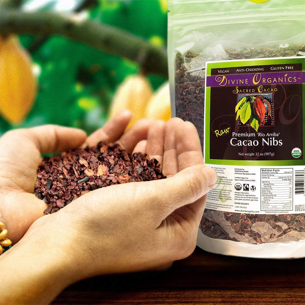 Divine Organics Raw Organic Cacao Nibs - USDA Certified, Premium Rio Arriba Origin - Rich in Magnesium & Antioxidants - Perfect for Smoothies, Baking, Healthy Snacks, Salads & Trail Mixes - Great Chocolate Chips Alternative (32oz Bulk Pack) - Ideal for Home Cooking, Vegan Recipes & Energy Boosting Snacks