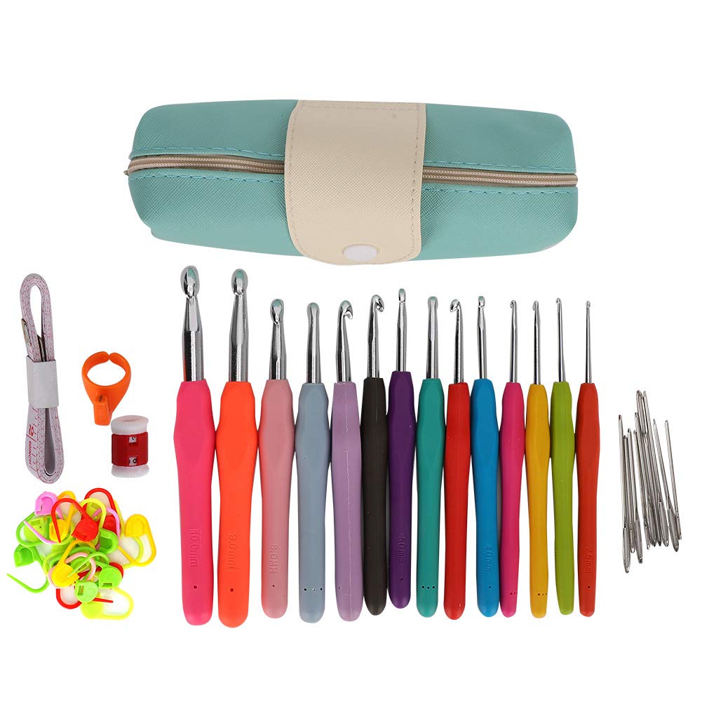 14-Piece Ergonomic TPR Crochet Hooks Set with Storage Case - Extra Long Knitting Needles for Comfortable Crafting & Weaving - Perfect DIY Gift for Crocheters & Knitters (Ideal for Yarn Projects, Blankets, Scarves & Home Decor)