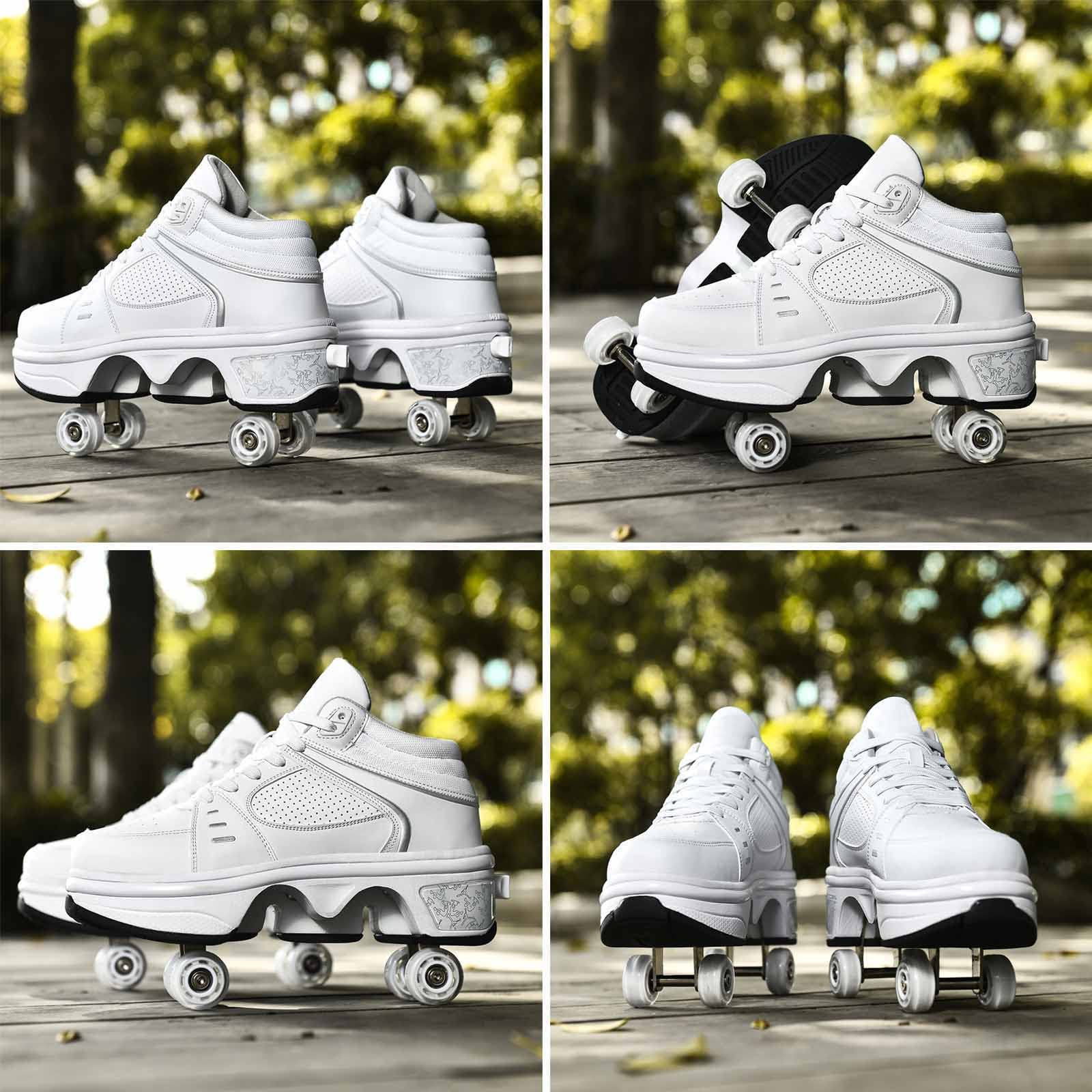 Women's & Kids' Convertible Roller Skate Shoes - 4-Wheel Sneakers for Girls & Boys | Lightweight Outdoor Skates for Park, Rink & Street Fun