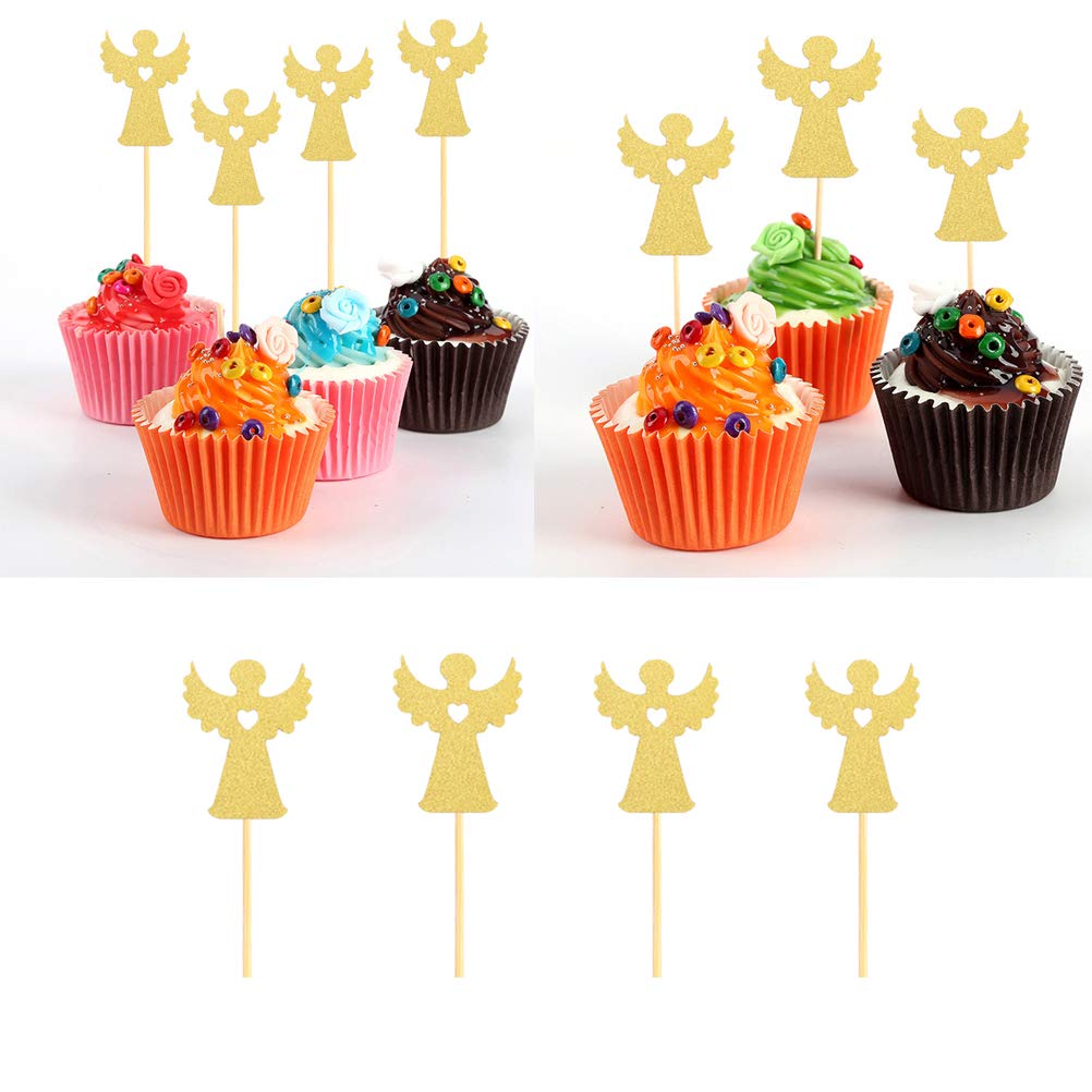 24pcs AMOSFUN Baptism Cupcake Toppers - Angel & Fairy Cake Decorations for Christian Baby Shower, Christening Party, First Communion Celebrations - Perfect for Dessert Table Decor and Religious Events