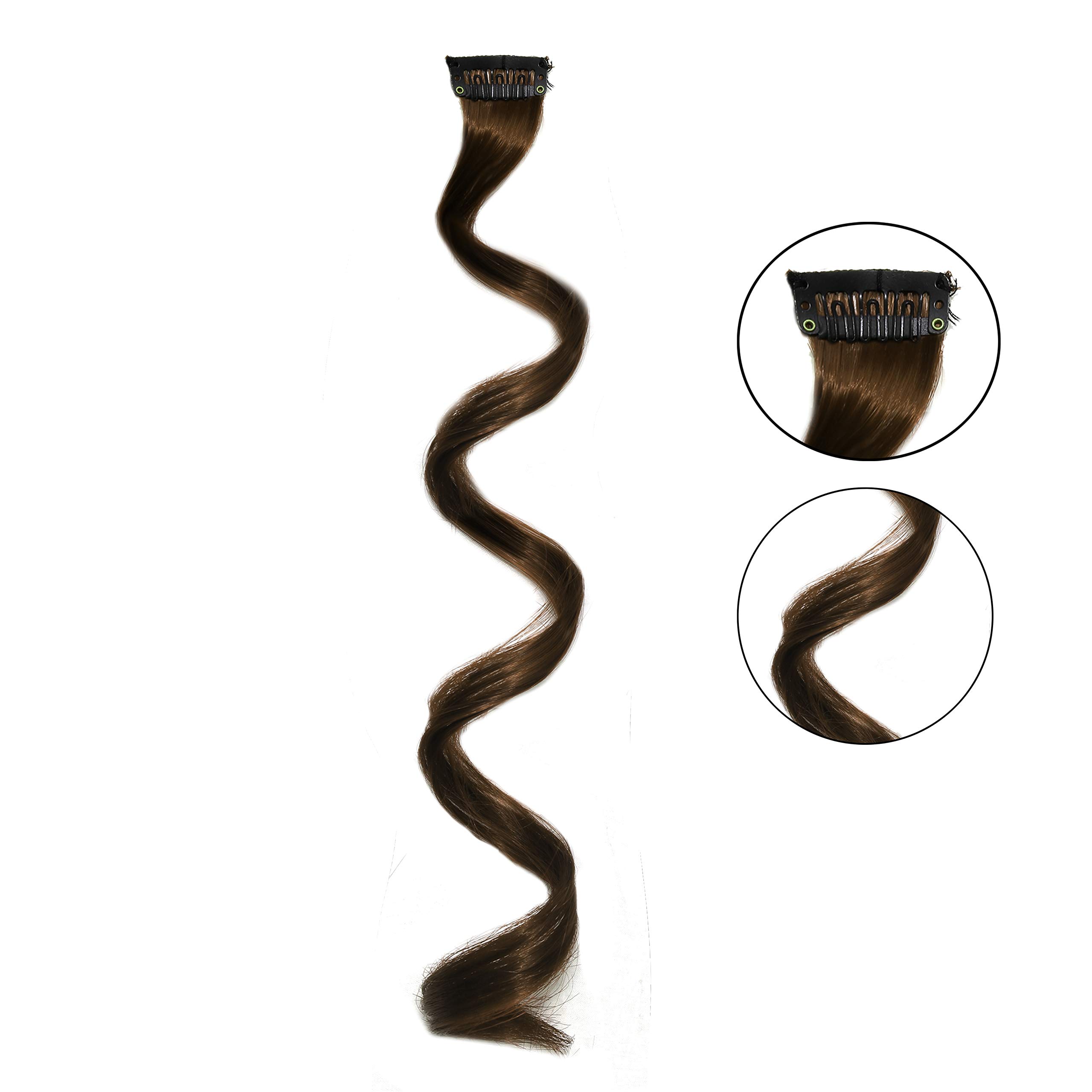 Rapidsflow® 4-Piece Curly Brown Hair Extensions for Women & Girls - 100% Real Human Hair Highlights & Streaks - Perfect for Parties, Cosplay & Daily Styling