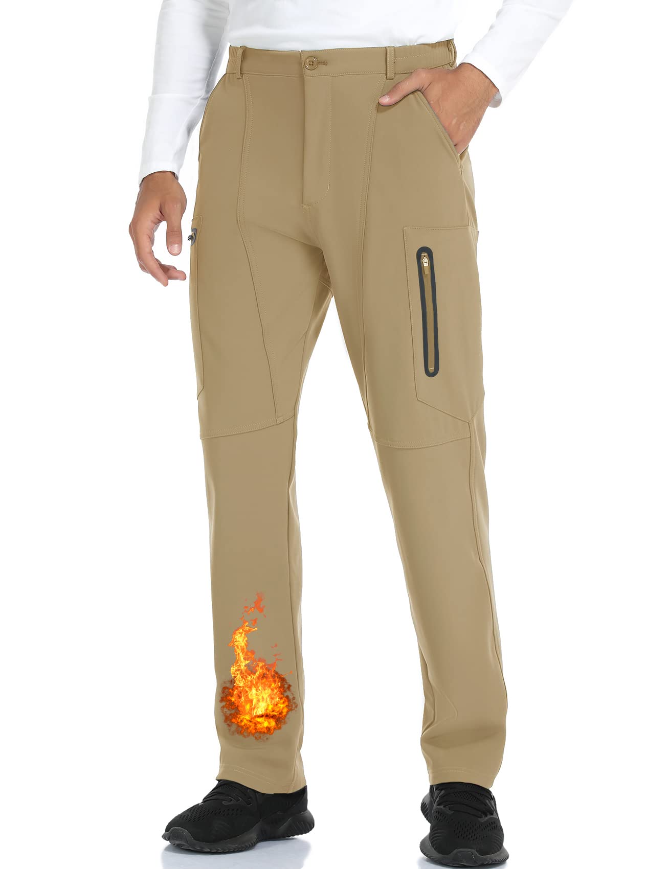 **Men's Waterproof Ski Pants - Fleece Lined Winter Hiking Softshell Cargo Pants for Snowboarding & Outdoor Activities** - Perfect for Skiing, Snowboarding, Hiking & Cold Weather Adventures