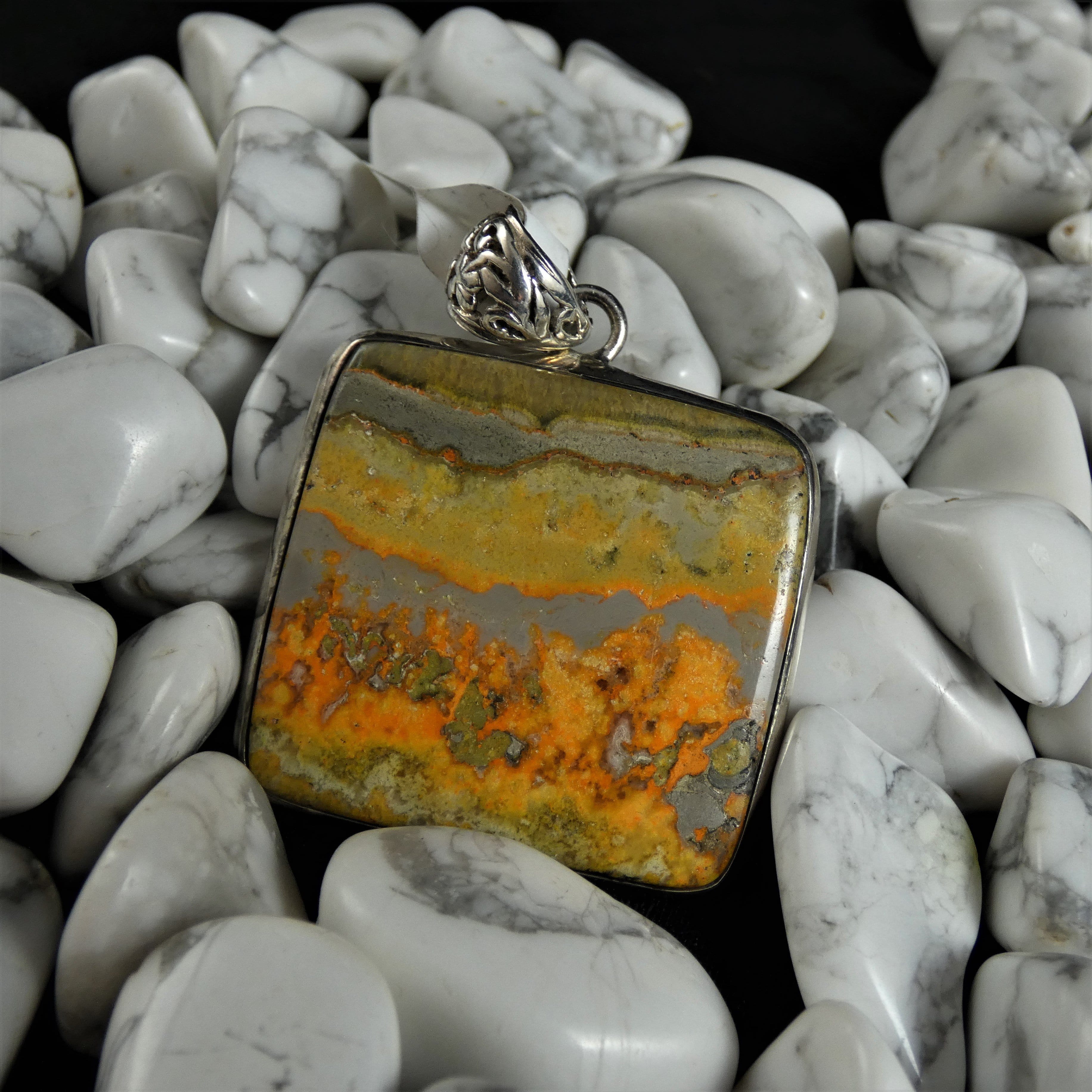 Bumblebee Jasper Sterling Silver Pendant Necklace - Square Gemstone Jewelry for Women - Perfect for Gifts, Meditation & Spiritual Healing