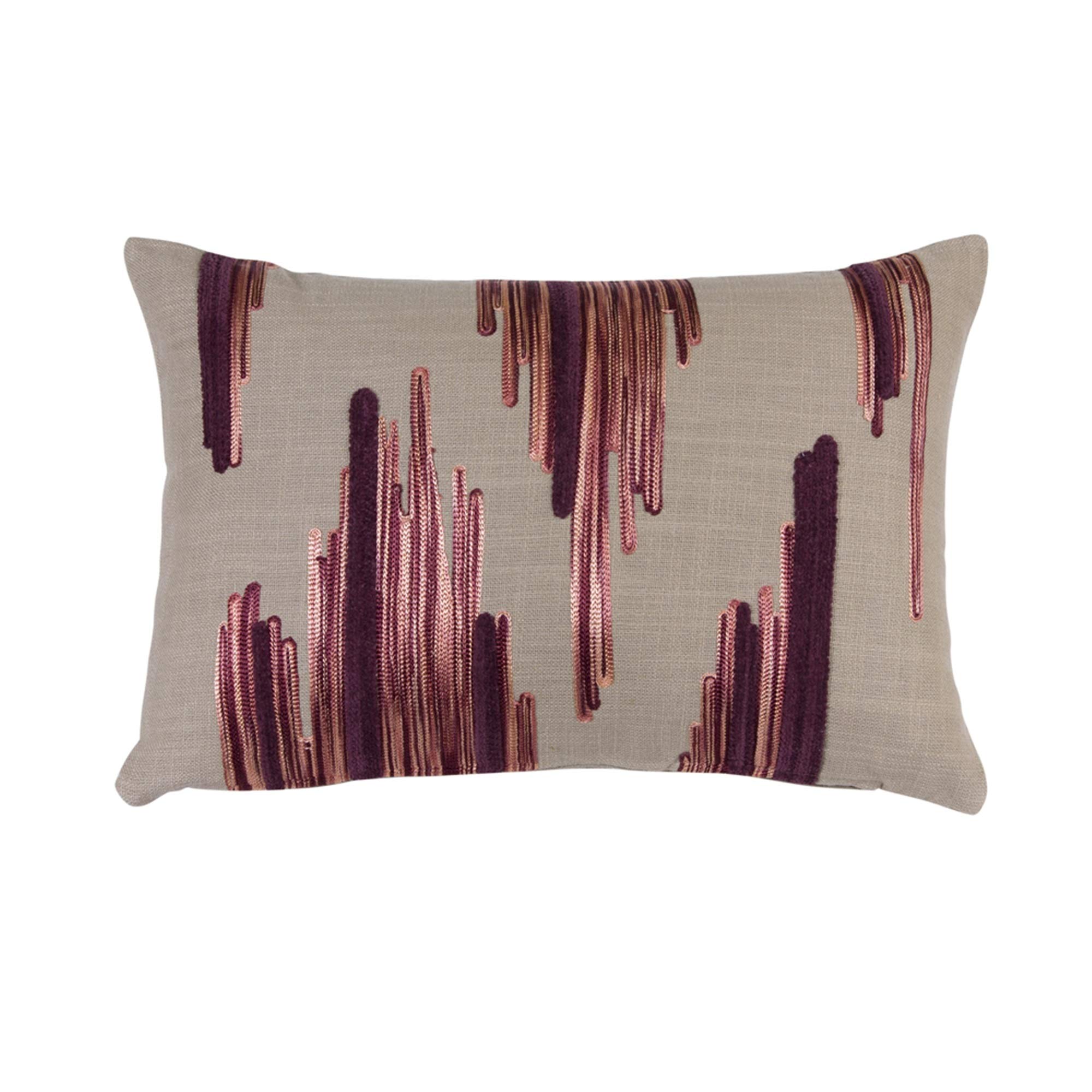 Contemporary Home Decor Set of 2 Brown and Maroon Embroidered Cotton Throw Pillows 16x16 Inch - Soft Rectangular Cushions for Sofa, Bed, Living Room & Dorm Decor