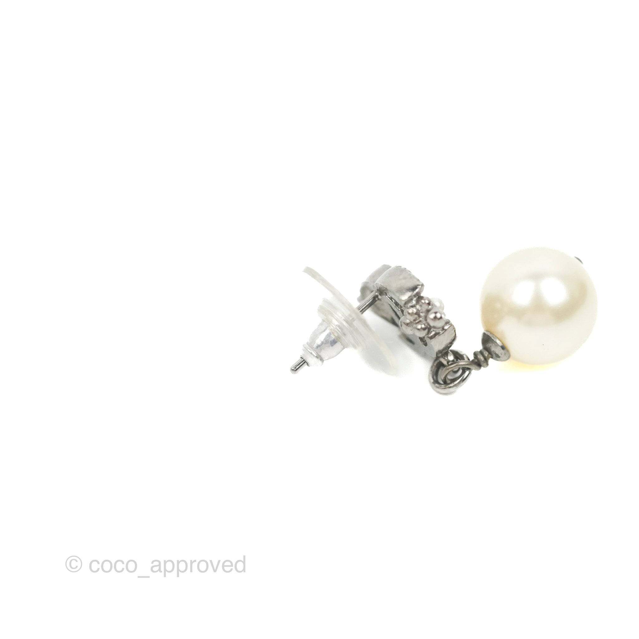 Chanel CC Pearl Drop Earrings in Gun Metal - Luxury Fashion Jewelry for Women | Perfect for Parties, Weddings & Special Occasions
