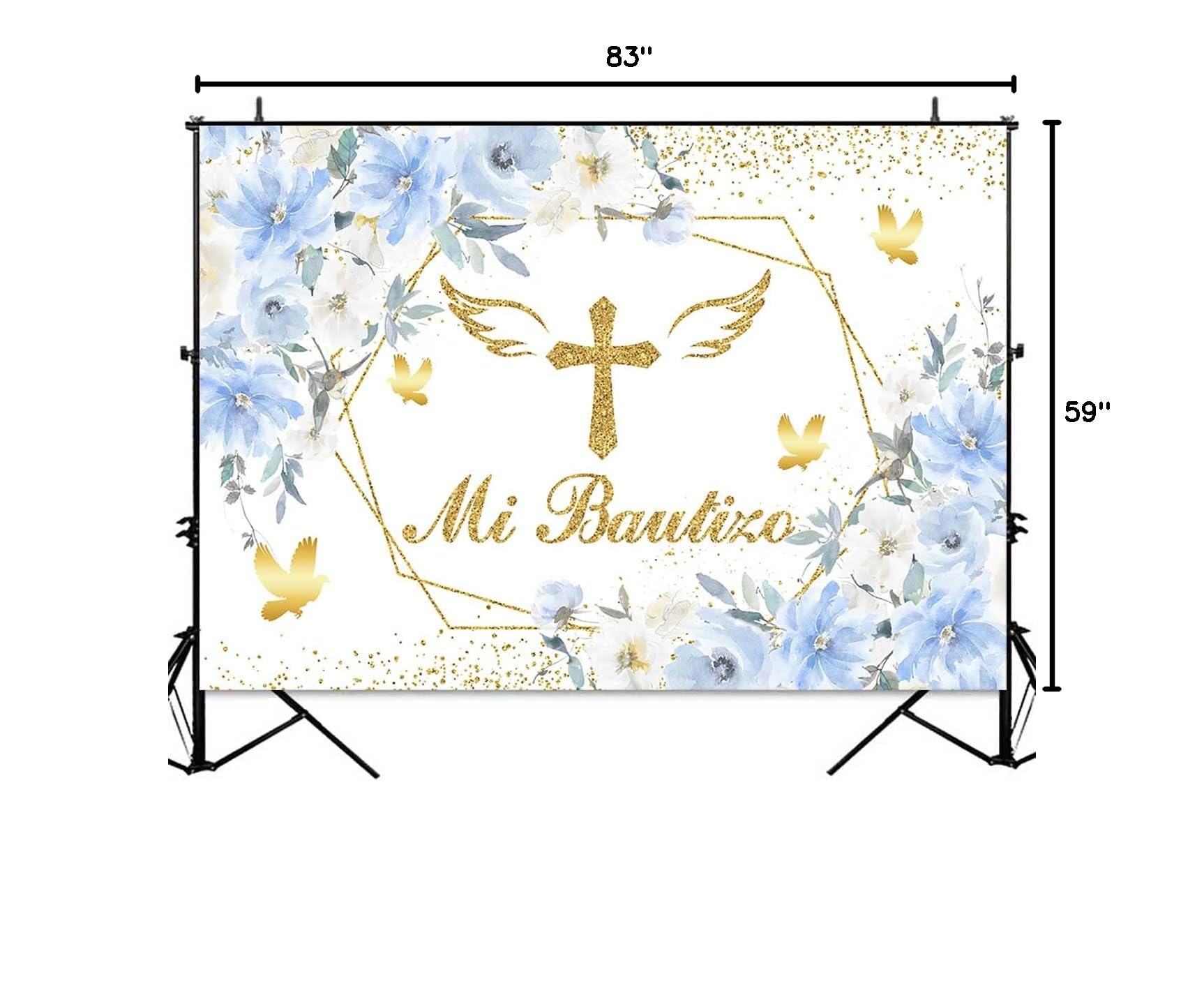 Sensfun 83x59 Inch Spanish Mexican Baptism Backdrop - Blue Floral God Bless Boy First Holy Communion Banner, Christening & Newborn Baby Shower Decorations - Perfect for Baptism Parties, First Communion Celebrations & Baby Showers
