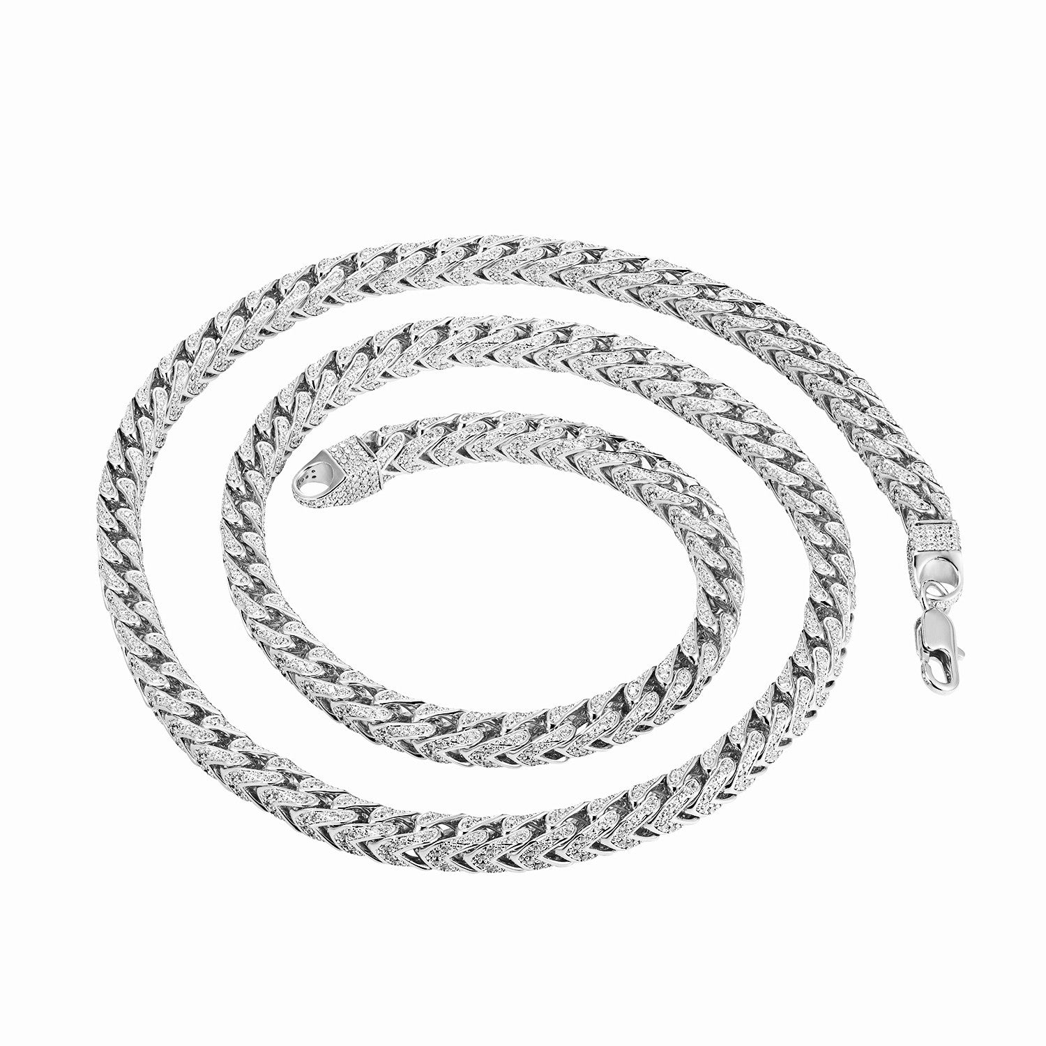 Sterling Silver Franco Link Necklace with Simulated Diamonds - 7mm Width 30 Inch Chain in Silver Tone | Elegant Jewelry for Women, Perfect for Parties, Weddings & Special Occasions