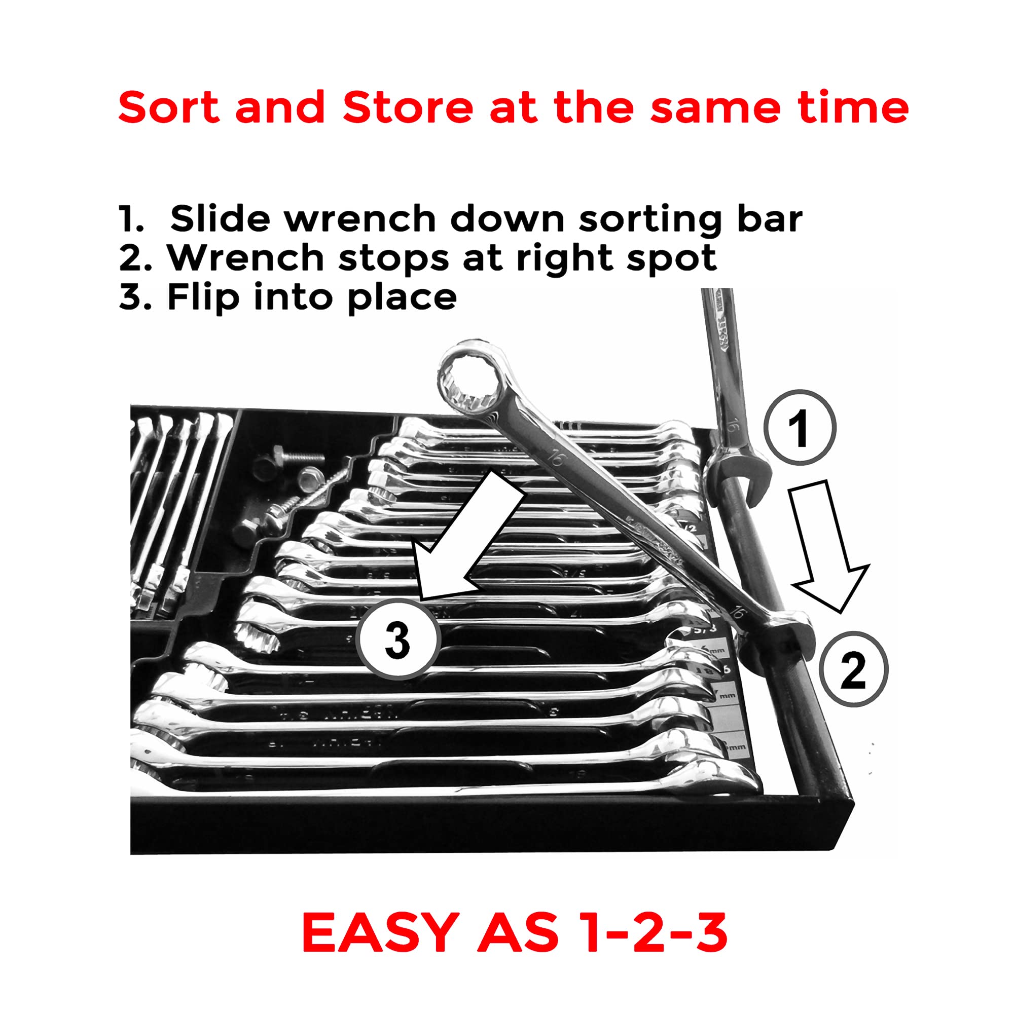 Premium Black Wrench Organizer - Made in USA - Perfect for Toolbox, Garage & Workshop Organization