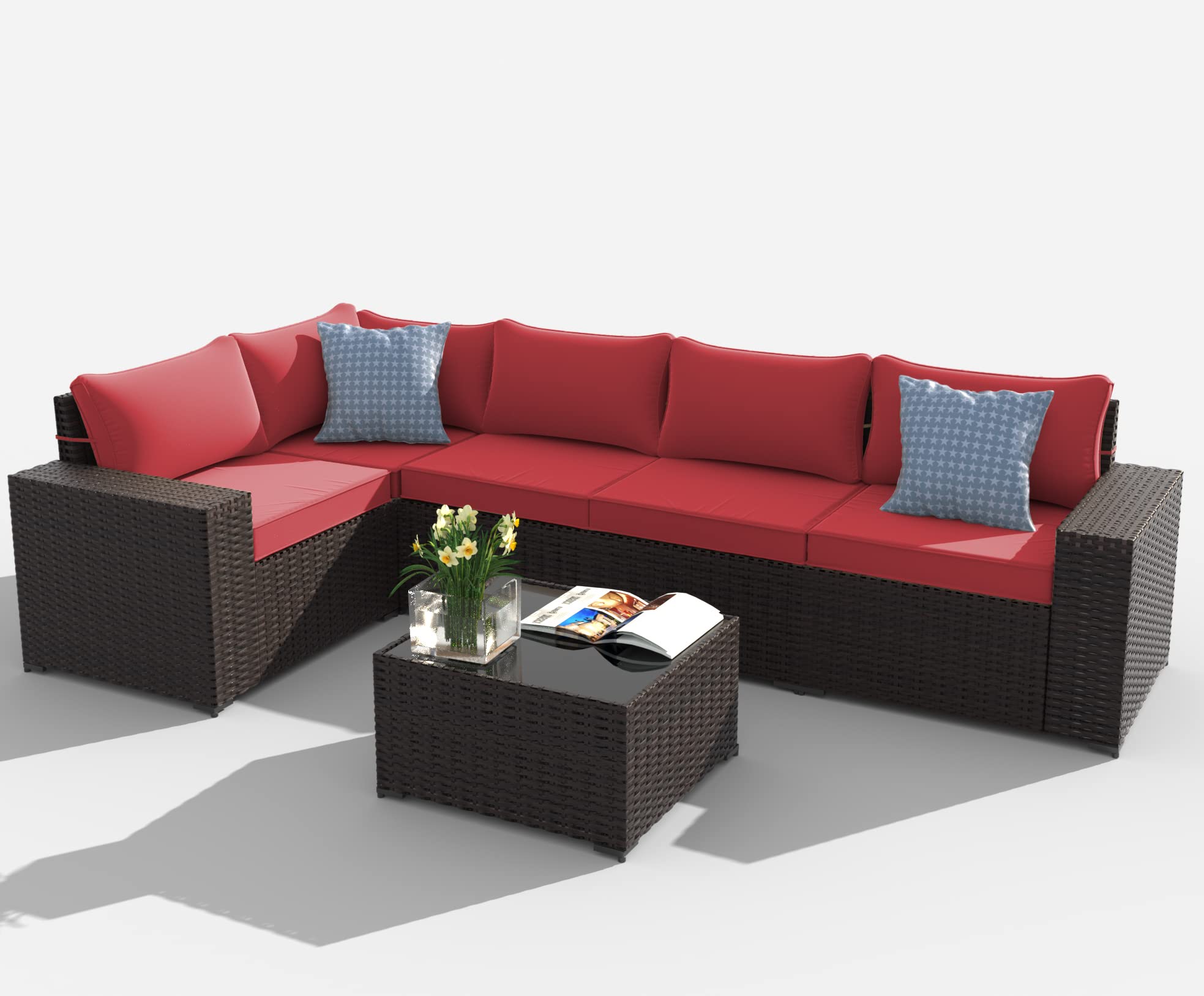 11-Piece Outdoor Cushion Covers Set - Waterproof & UV Resistant Patio Furniture Replacement Covers for Sofa, Chair & Back Pillows - Perfect for Garden, Deck, Poolside & Outdoor Living Spaces (Red)