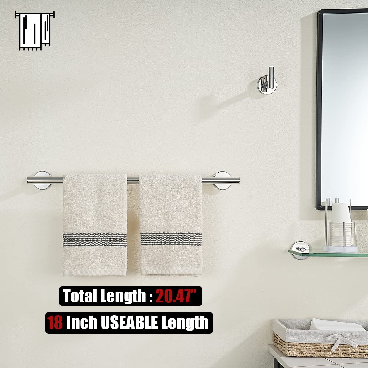 18 Inch Stainless Steel Towel Bar - Chrome Polished Wall Mount Bathroom Towel Rack (20.47