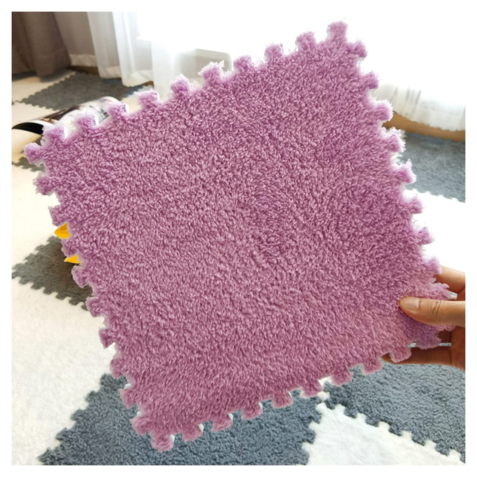 10-Piece Thick Plush Foam Interlocking Floor Mats, Soft Non-Slip Puzzle Playmat for Kids & Toddlers - 24x24 Inch Purple Square Tiles with Border - Perfect for Nursery, Playroom, Gym & Home Floor Protection