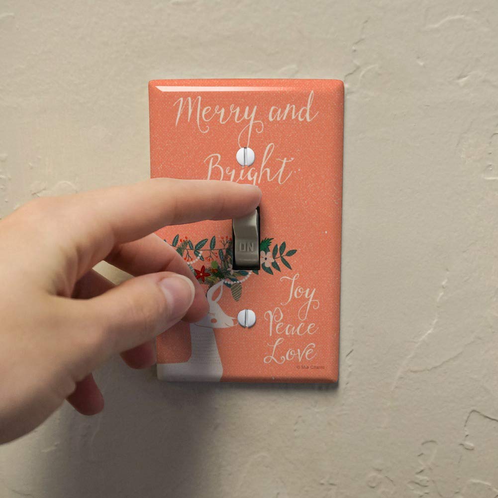 Christmas Deer Plastic Wall Decor Light Switch Plate Cover - Merry Bright Joy Peace Love - Perfect for Holiday Home Decor & Festive Room Accents