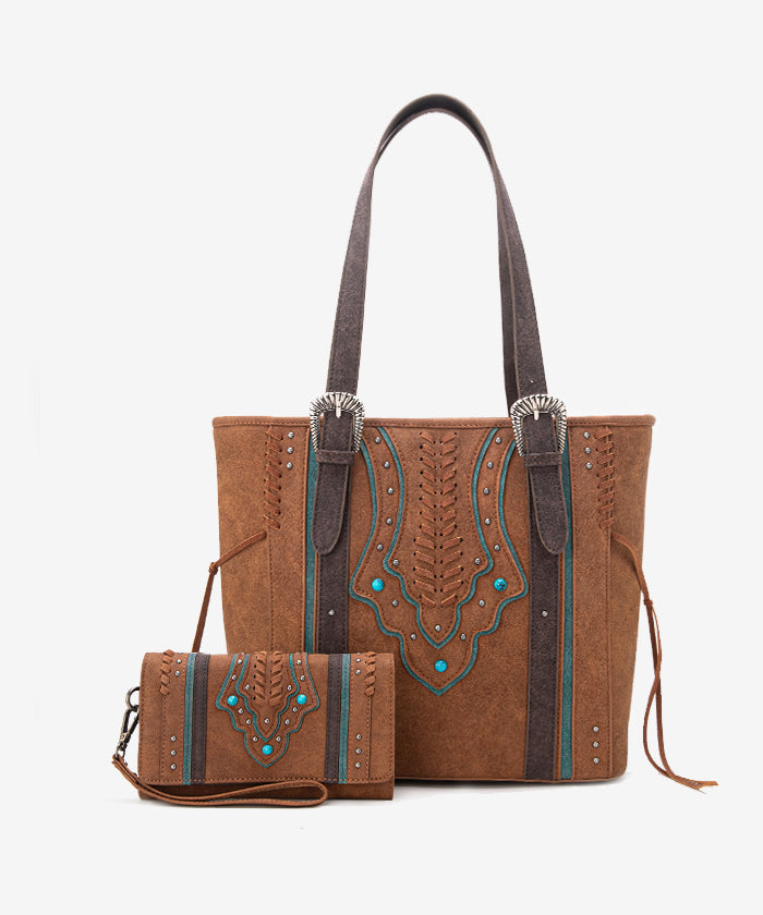 Montana West Whipstitch Concealed Carry Tote Bag Set - Stylish & Functional Handbag for Women with Hidden Gun Pocket - Perfect for Everyday Use, Travel & Self Defense