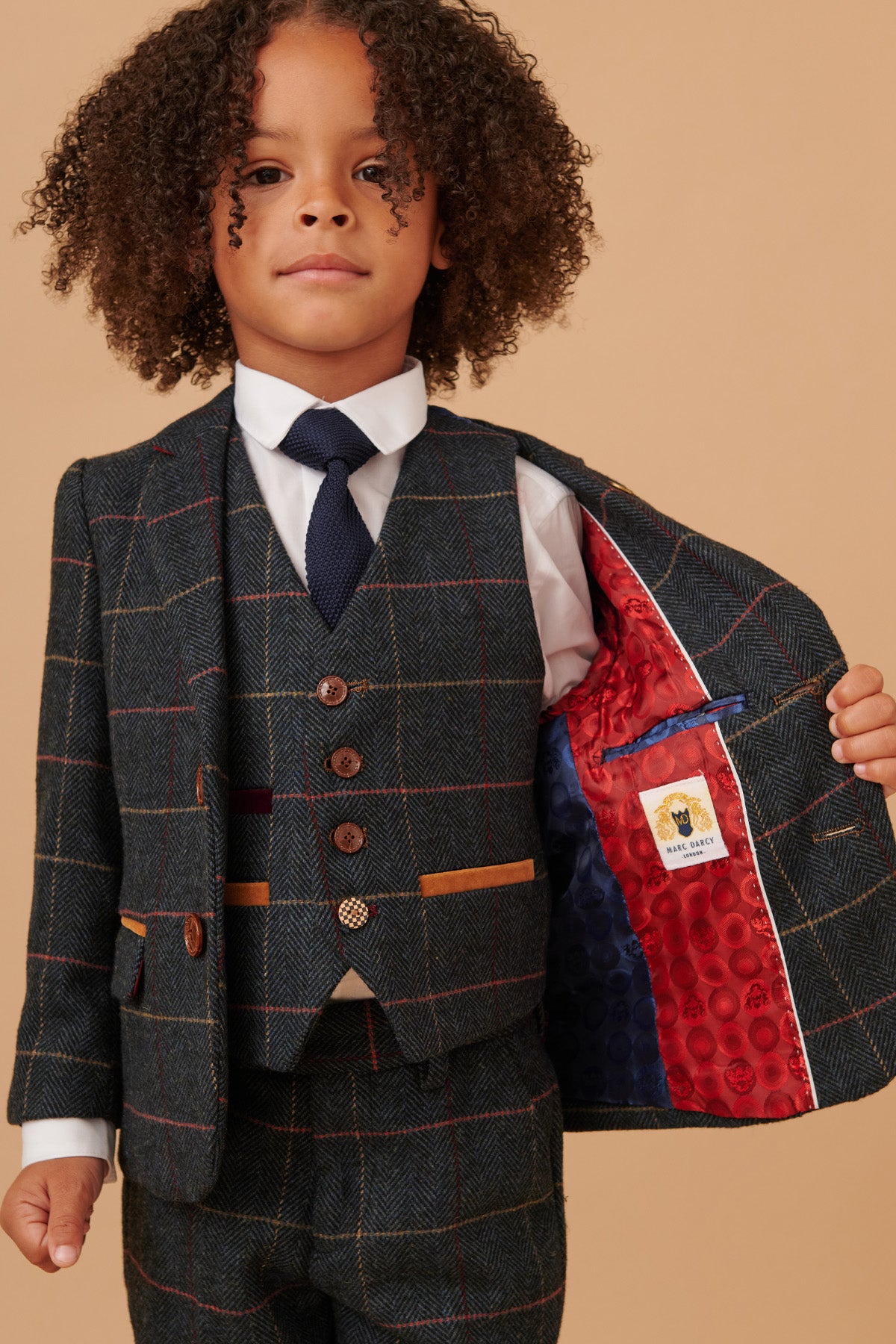 ETON Kids Navy Blue Tweed Check 3-Piece Suit for Boys - Formal Occasions, School Events & Family Photos