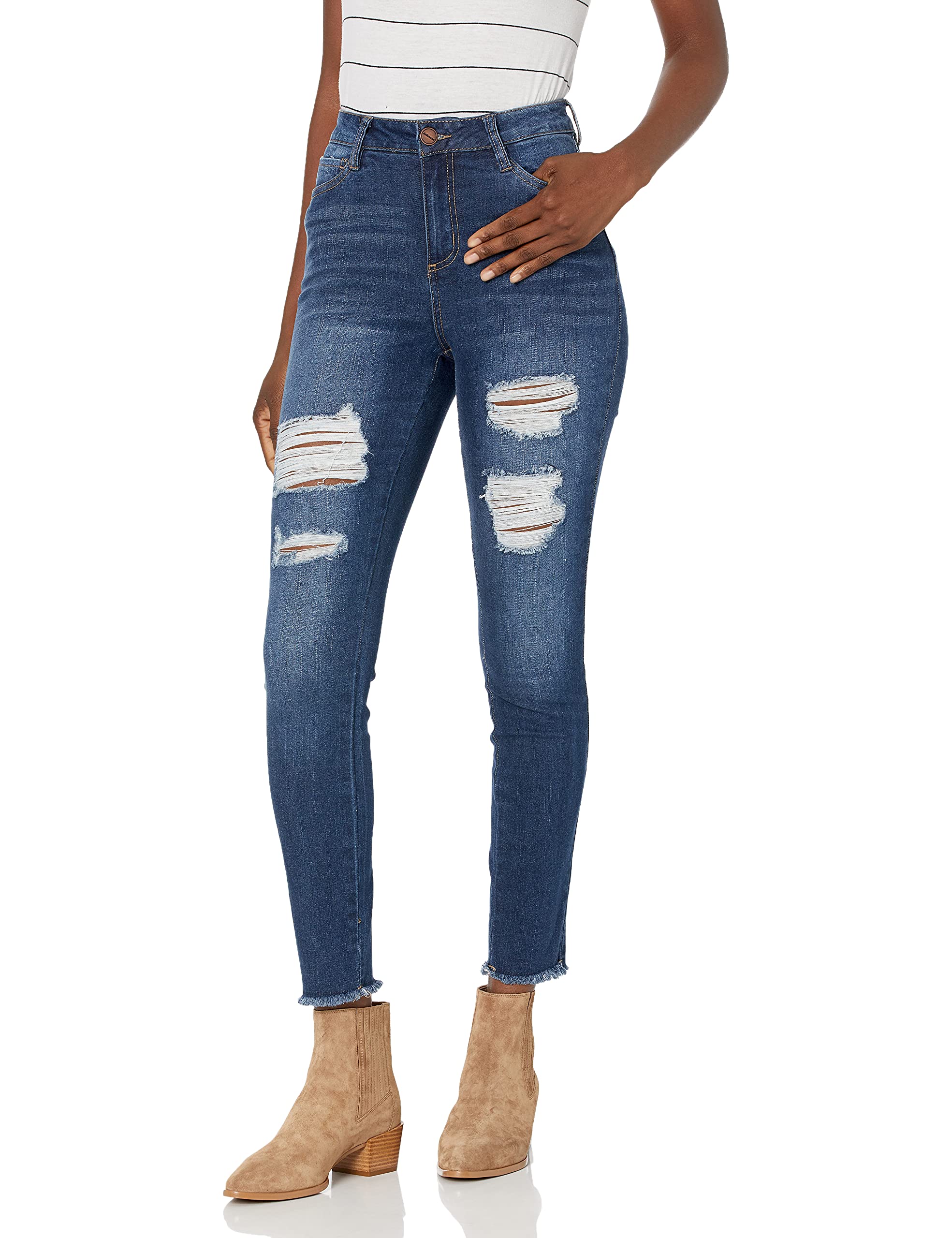 Stylish Women's Skinny Jeans with Ripped Details - Trendy High Waist Stretch Denim Pants for Casual Outfits & Night Out