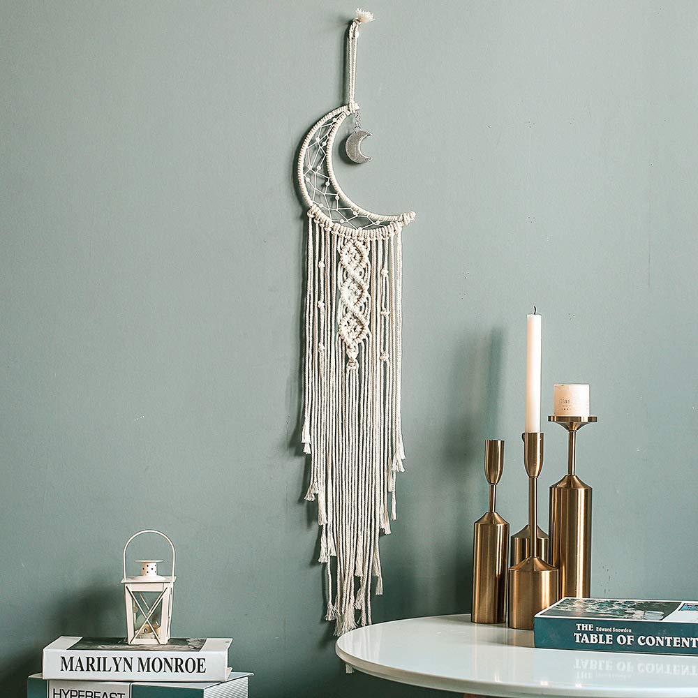 Handmade Boho Dream Catcher with Moon and Stars - Bohemian Wall Hanging for Bedroom Decor, Home Ornament, Festival Gift - Perfect for Nursery, Living Room & Meditation Spaces
