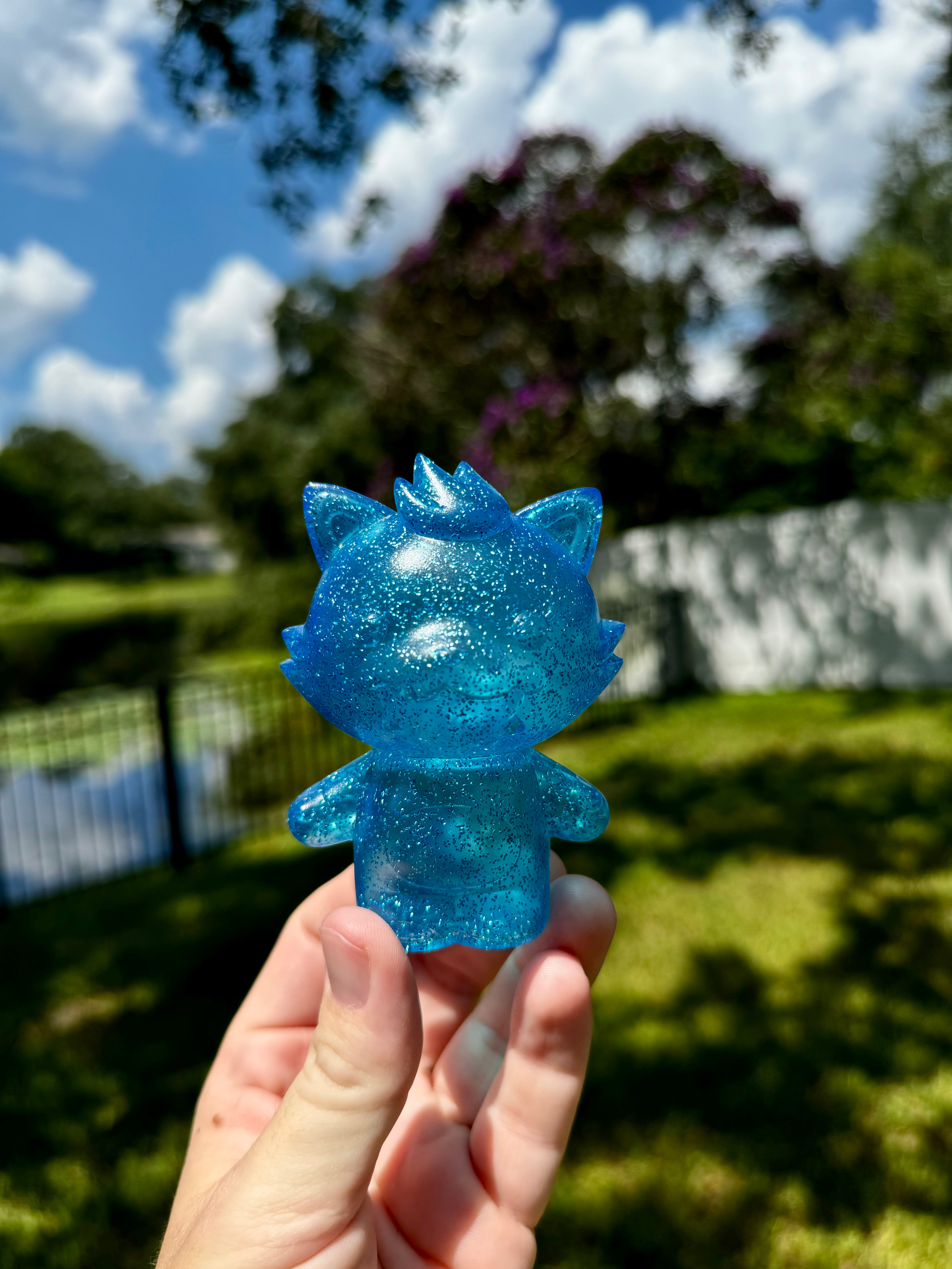 Grandpa Sofubi Blue Glitter Vinyl Figure - Kawaii Japanese Collectible Toy for Anime Fans, Home Decor & Gift Idea