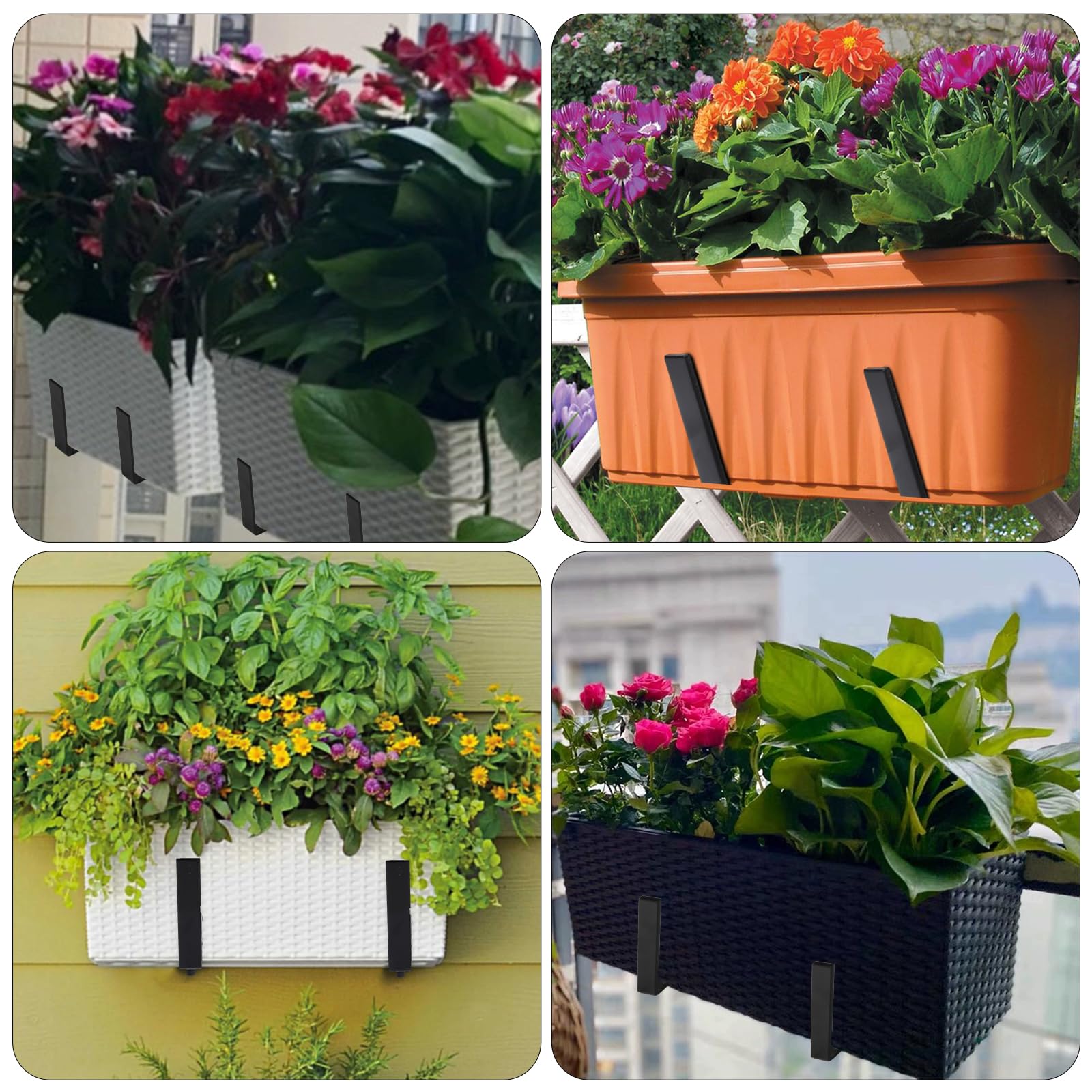 2 Pack Heavy Duty Adjustable Planter Box Brackets for Deck Railing - 6-12.5 Inch Window Box Holders for Brick Sill, Fence & Balcony - Outdoor Garden Flower Pot Hangers for Patio, Porch & Backyard Decor (Black)