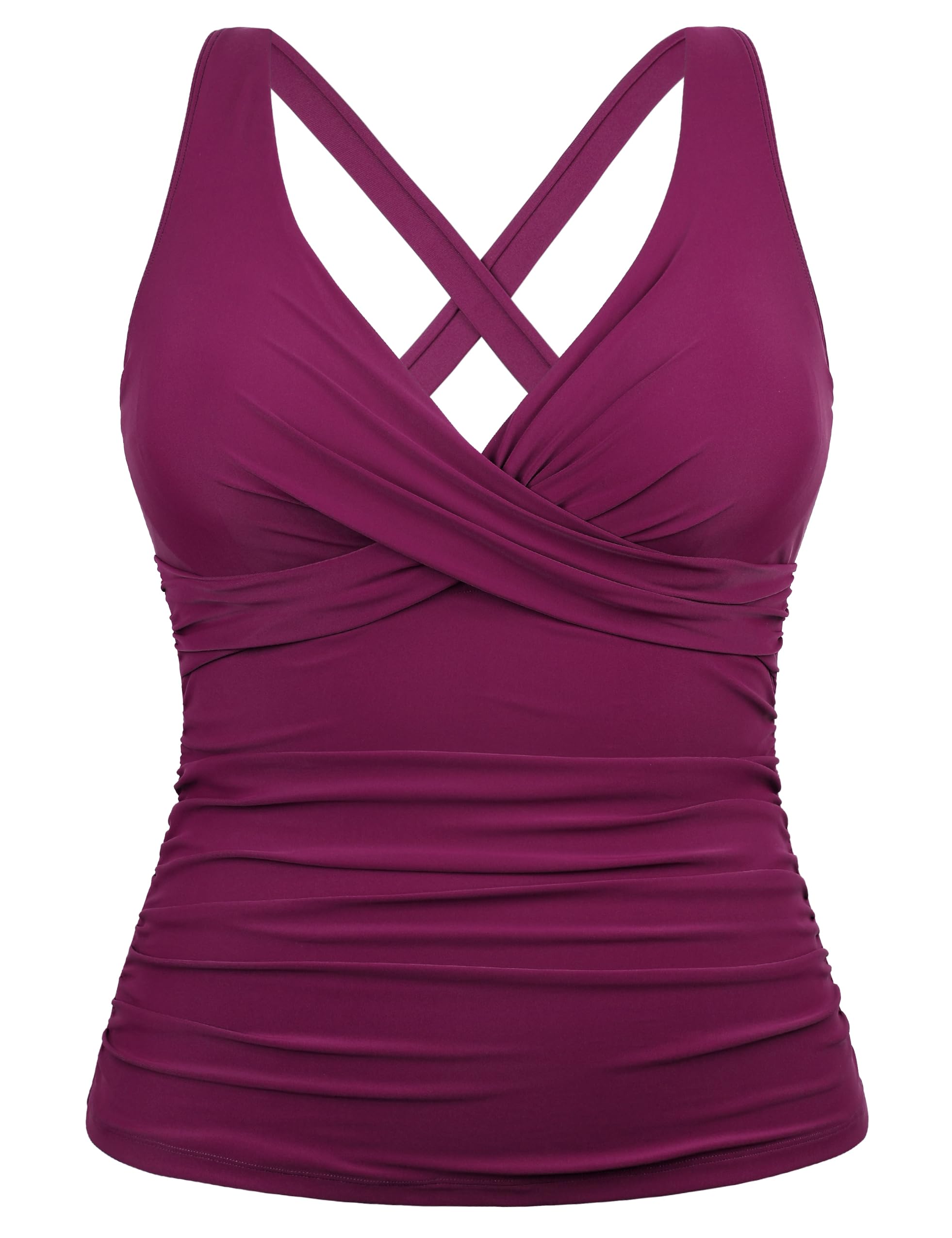 Hilor Women's Underwire Tankini Top - Tummy Control Swimwear, Sexy V-Neck Crossover Bikini Top for Women | Perfect for Beach Vacations, Pool Parties & Summer Getaways