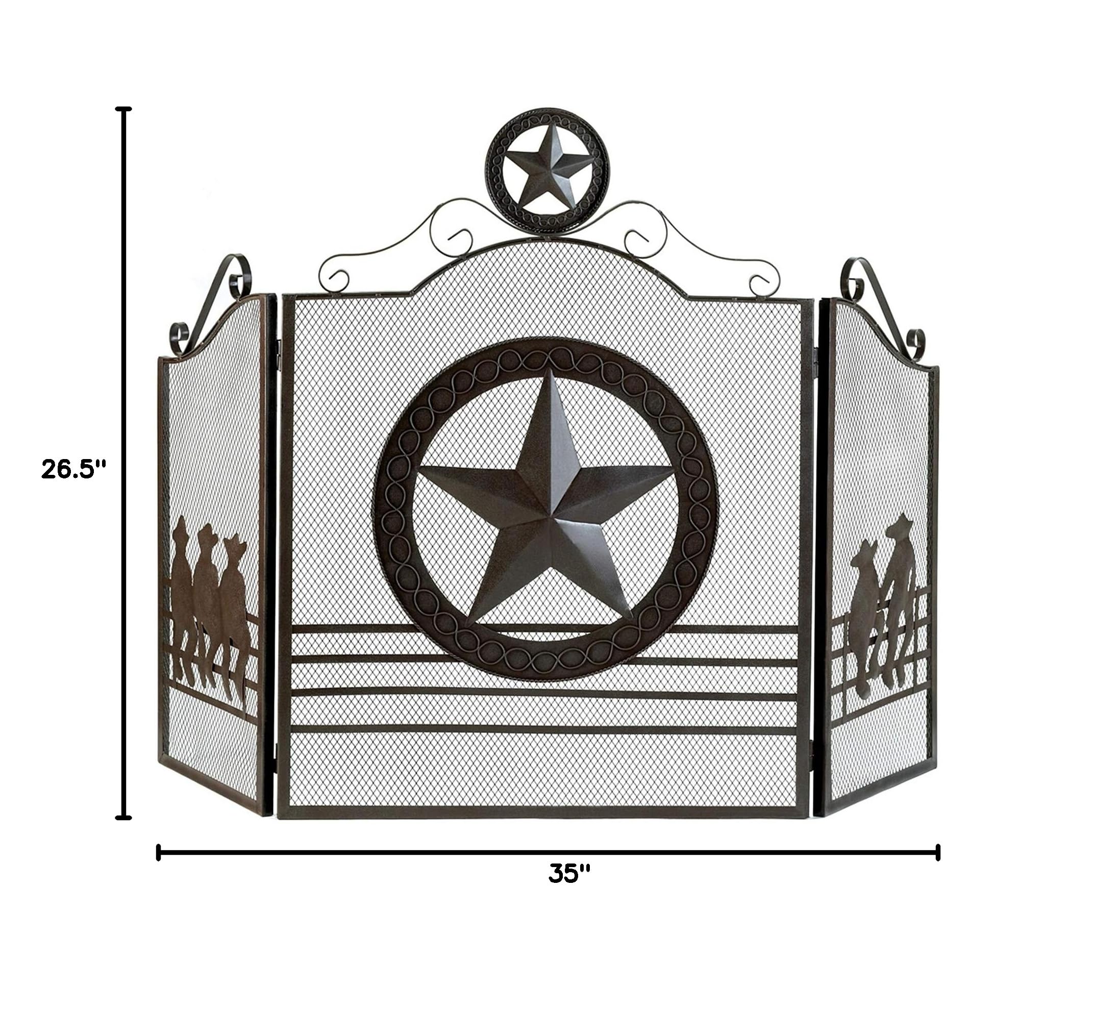 Texas Style Wrought Iron Fireplace Screen - Heavy Duty Spark Guard for Indoor & Outdoor Fire Pits, Wood Burning Stoves - Rust-Resistant Decorative Hearth Protection (Perfect for Living Rooms, Patios & Cabins)