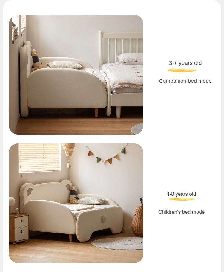 Organic Birch Solid Wood Retractable Kids Bed with Genuine Leather - Perfect for Toddler Rooms, Daycare Centers & Small Spaces