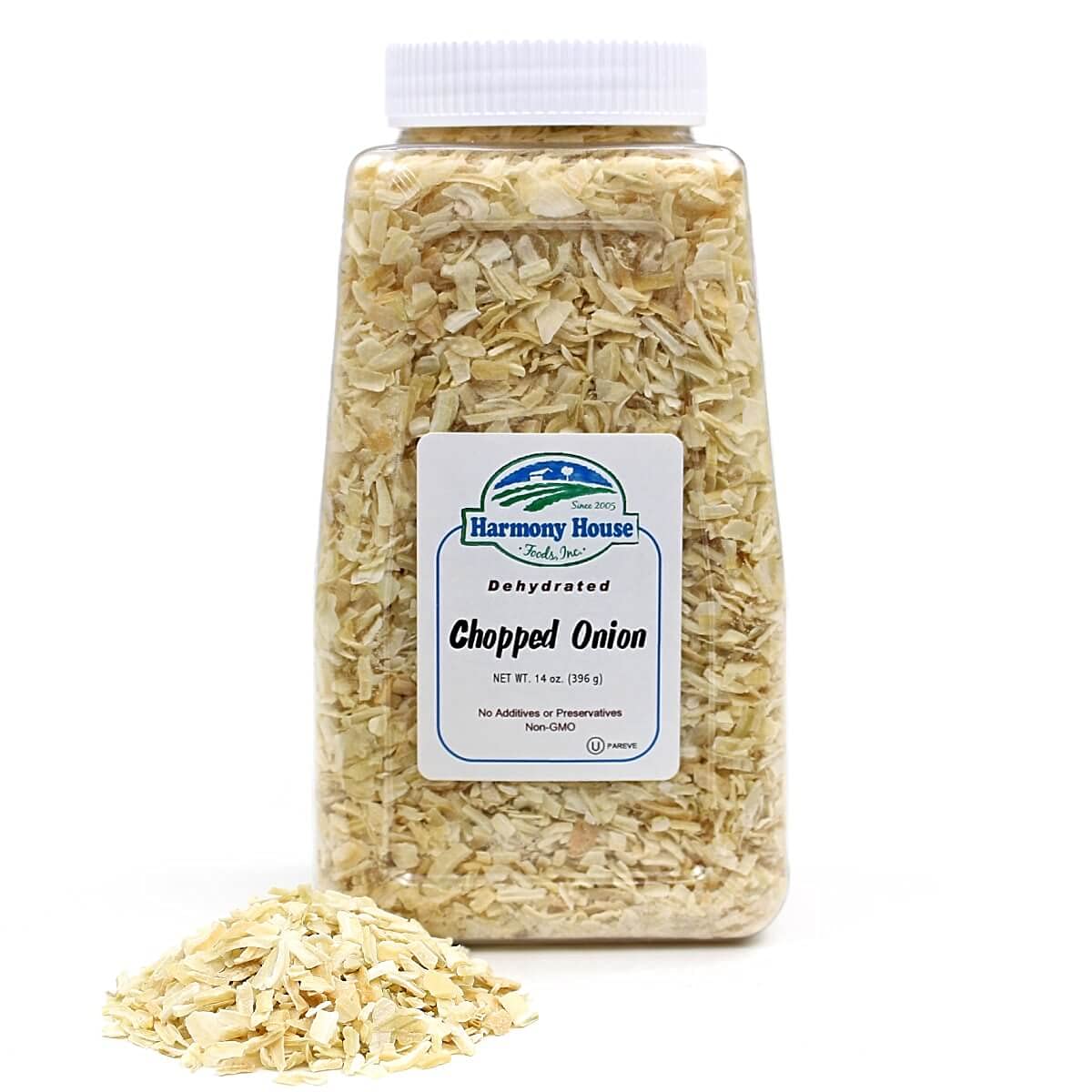 Harmony House Foods Dried Chopped Onions 16oz (1lb) - All Natural, No Preservatives - Perfect for Soups, Stews, Salads & Cooking - Resealable Quart Size Jar