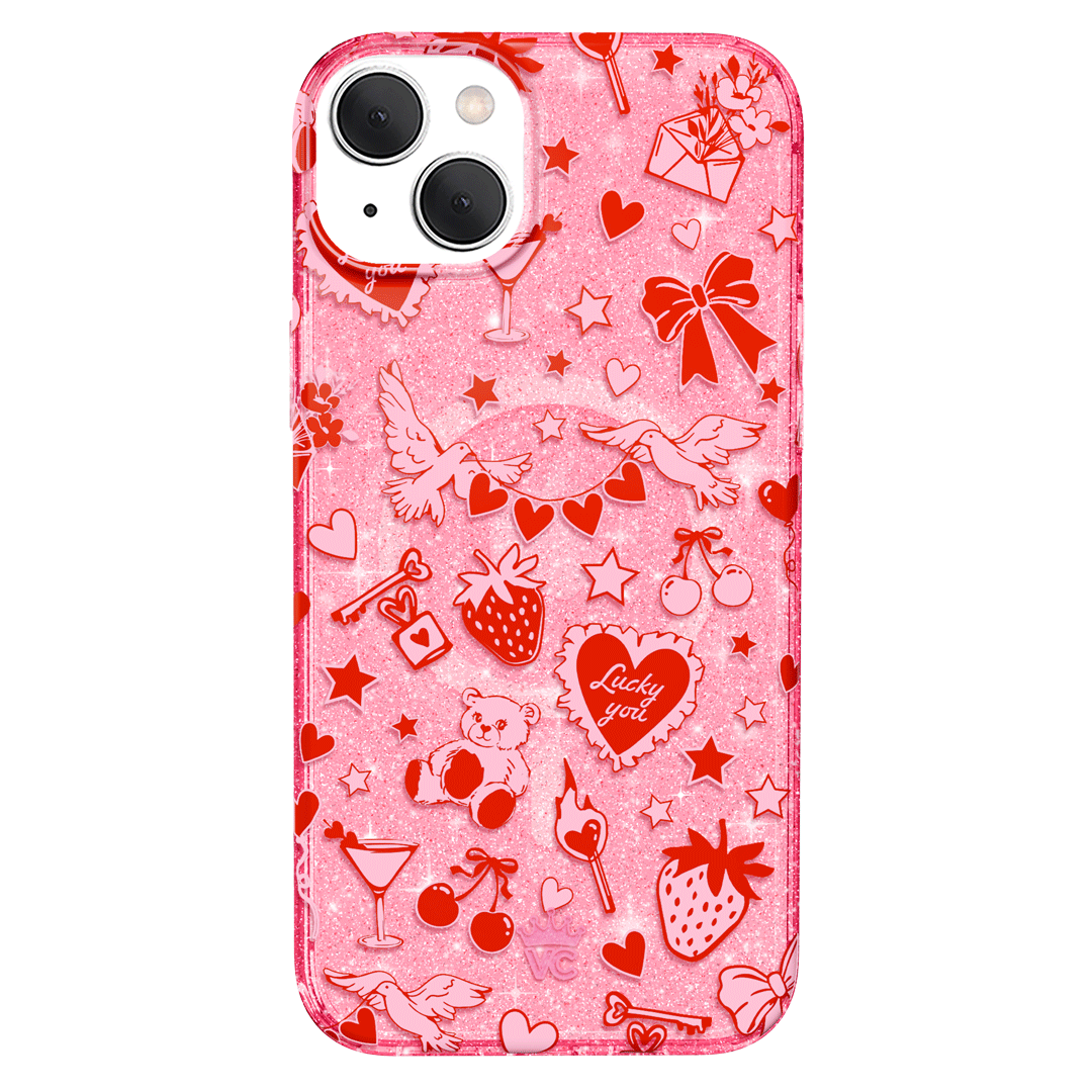Be Mine Glitter iPhone Case - Sparkly Protective Phone Cover for iPhone 13/14/15 - Perfect for Valentine's Day, Parties & Everyday Glam