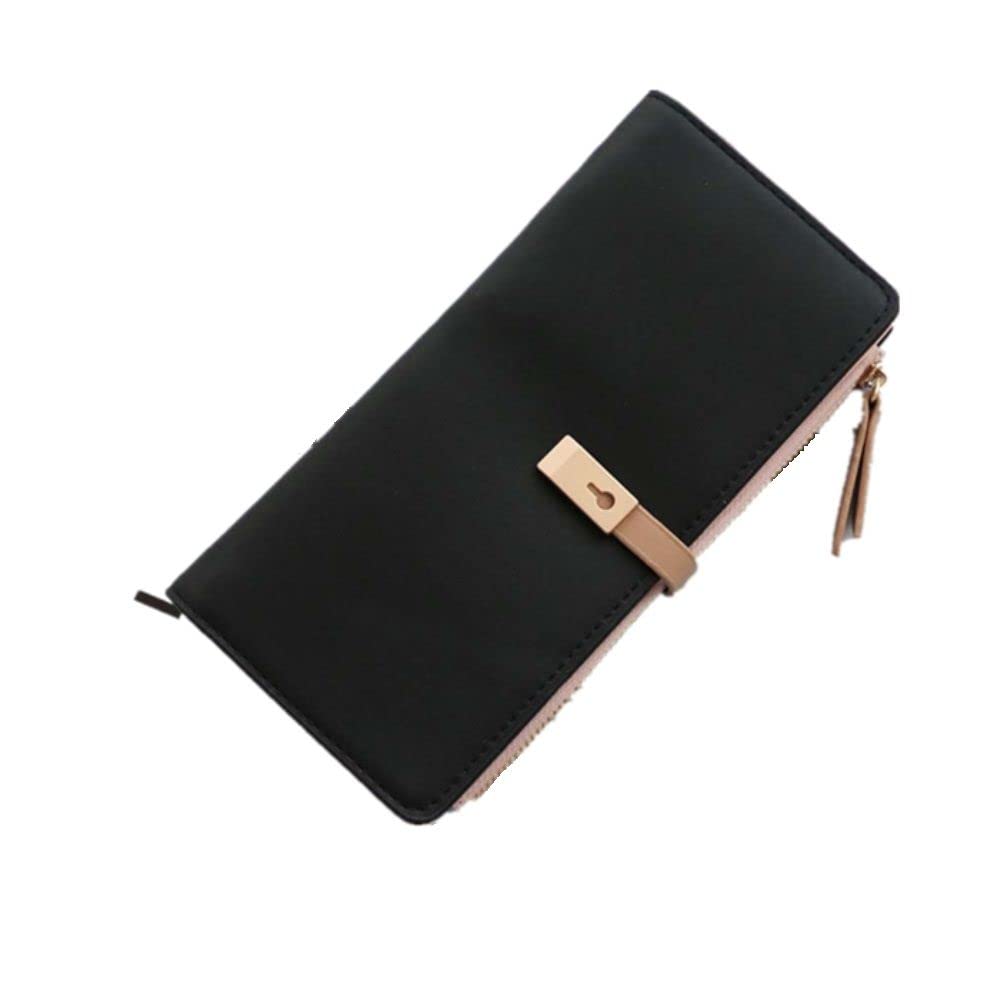 Women's Zipper Clutch Wallet with Money Clip & Multiple Card Pockets - Slim Long Purse Organizer for Credit Cards, Cash & ID - Perfect for Everyday Use, Travel & Business (Black)