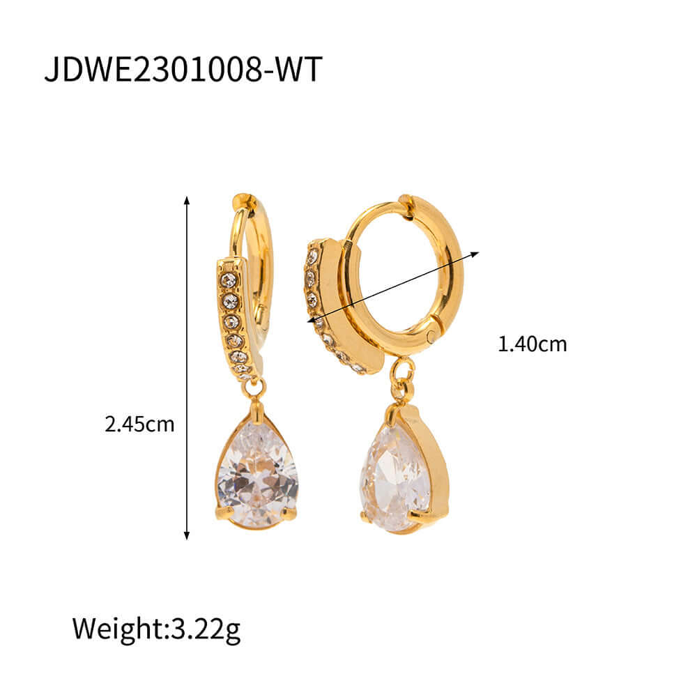 18K Gold Plated Titanium Teardrop CZ Earrings for Women - Hypoallergenic Cubic Zirconia Stud Earrings | Perfect for Weddings, Parties & Daily Wear | JDR008