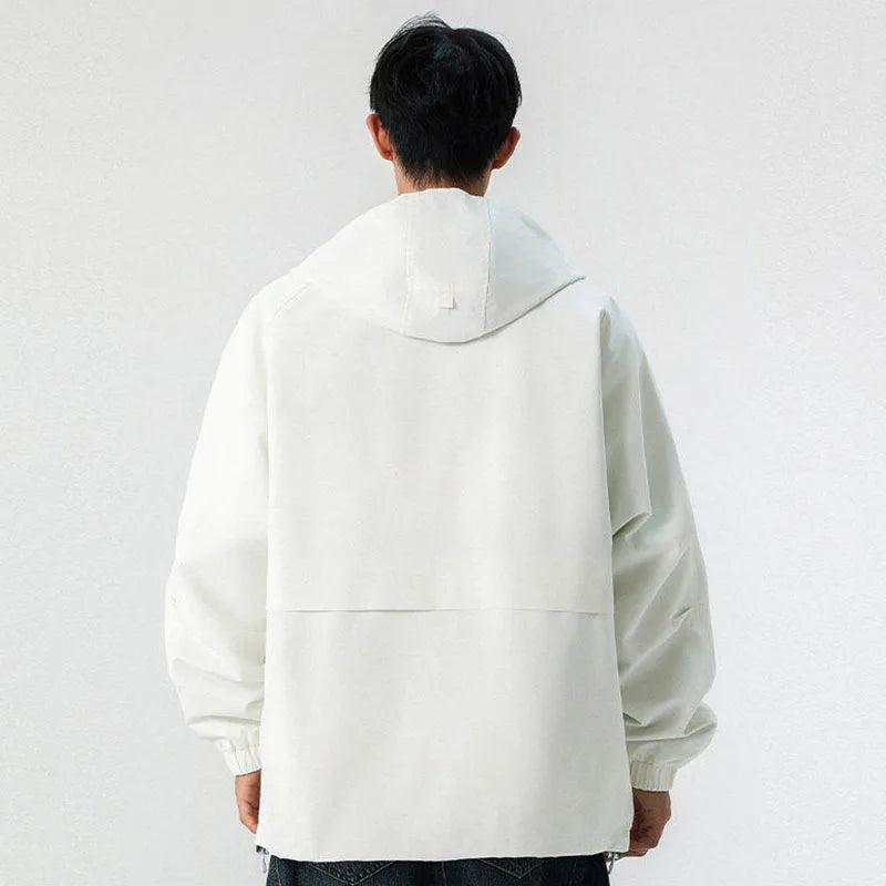Men's Reversible Hooded Jacket - American Style Streetwear Coat with Drawstring, Solid Color Spring Outerwear for Casual Wear | Perfect for Urban Outings & Outdoor Activities