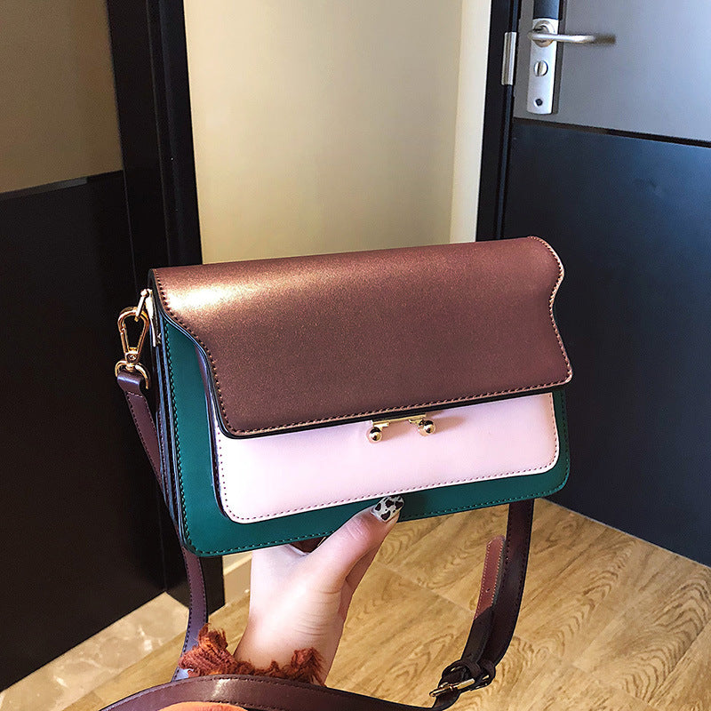 Stylish Women's Contrast Color Leather Shoulder Bag - Fashionable Crossbody Purse for Work, Travel & Everyday Use