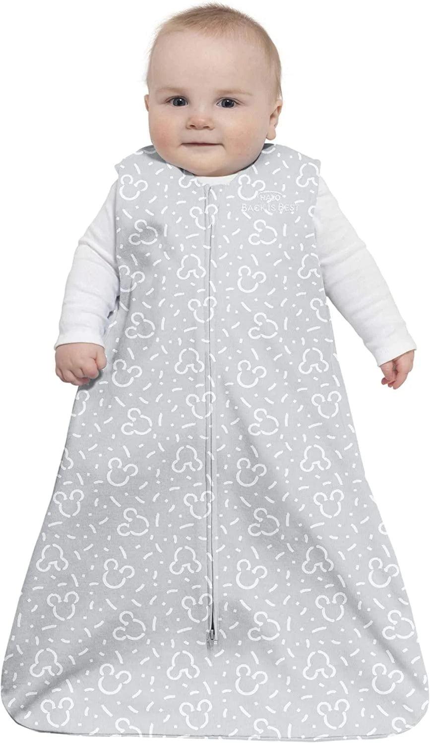 Halo Sleepsack Wearable Blanket for Babies - 0.5 TOG Mickey Mouse Grey Design - Soft & Safe Baby Sleeping Bag for Nursery, Daycare & Travel