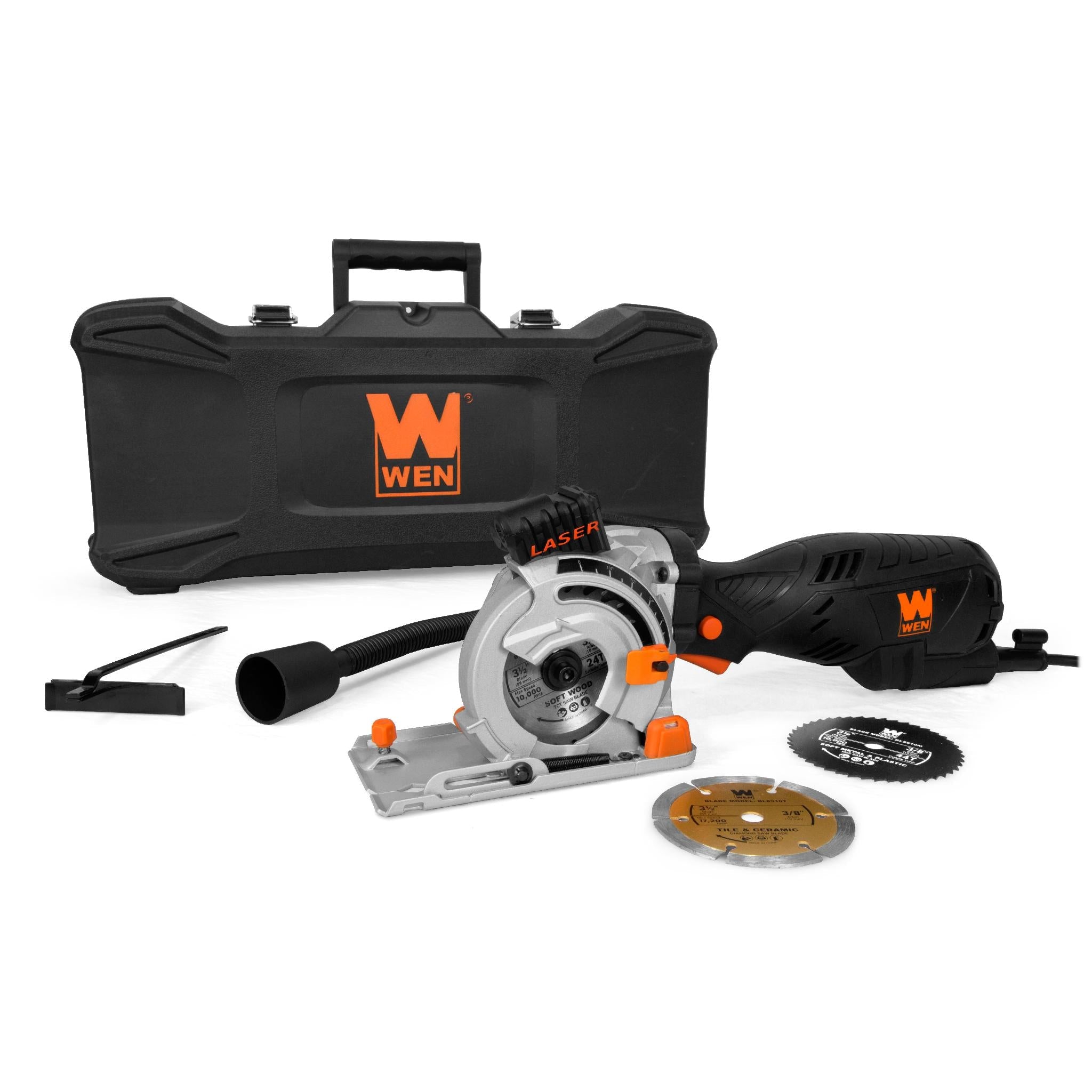 WEN R3620 5 Amp 3.5 Inch Compact Plunge Cut Circular Saw with Laser Guide - Includes Carrying Case & 3 Blades (Refurbished) - Perfect for DIY Projects, Woodworking, and Home Renovations