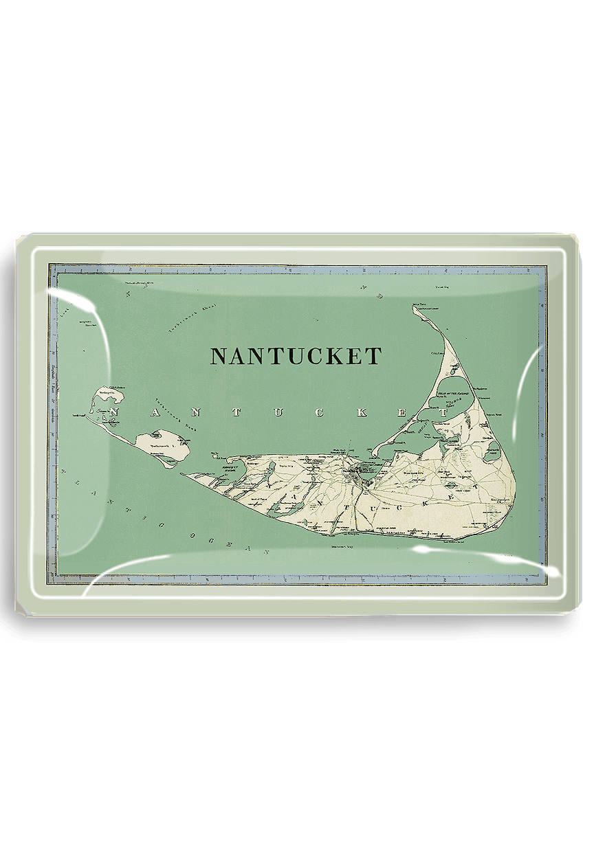 Nantucket Sound Decoupage Glass Map Tray - Coastal Home Decor, Beach House Serving Tray, Nautical Gift for Kitchen & Dining Room