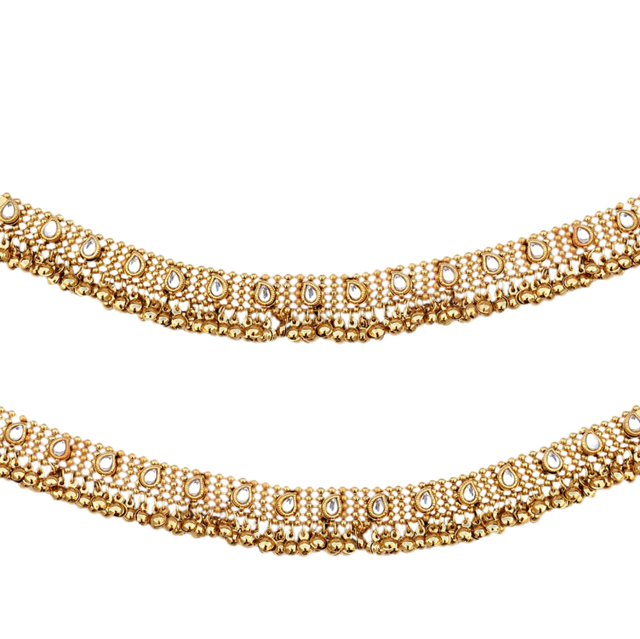 Elegant Kundan Copper Anklet Payal - Traditional Indian Dance Jewelry with Pearl & Polki Stones for Women - Perfect for Bharatanatyam, Wedding & Festival Occasions